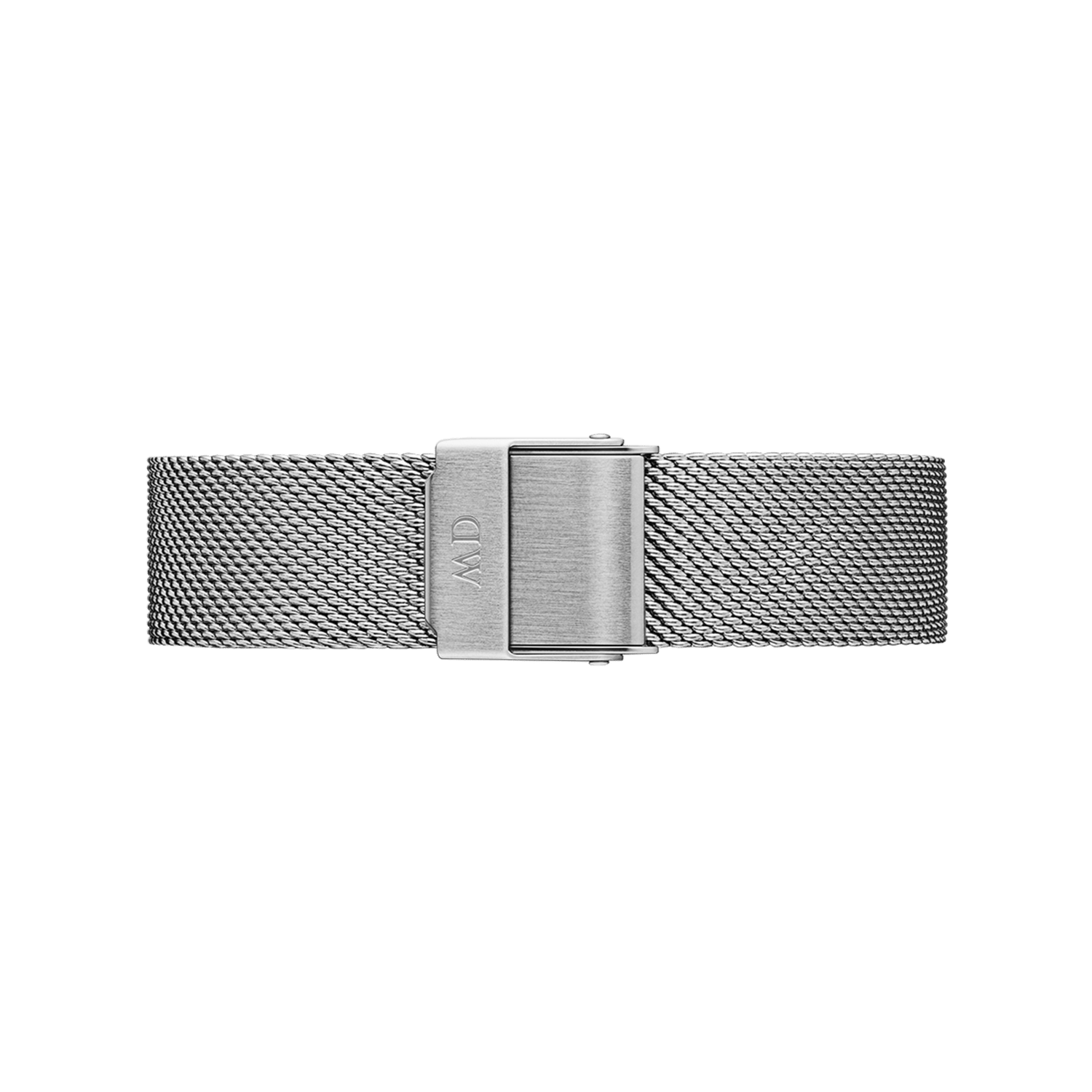 Stainless steel mesh watch band with a rectangular clasp.