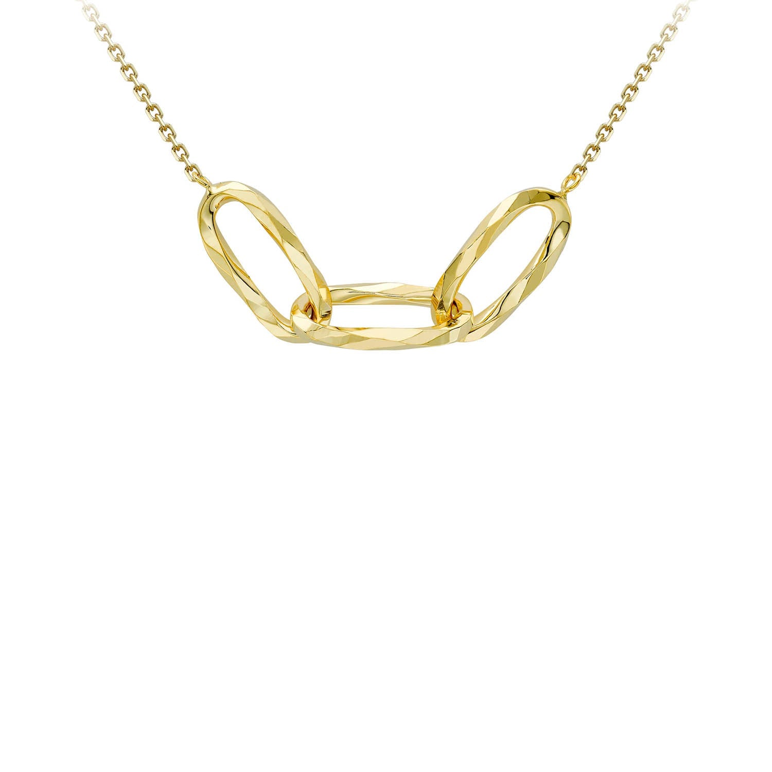 9K Yellow Gold Diamond Cut Oval Necklace Adjustable Elegance 43cm
