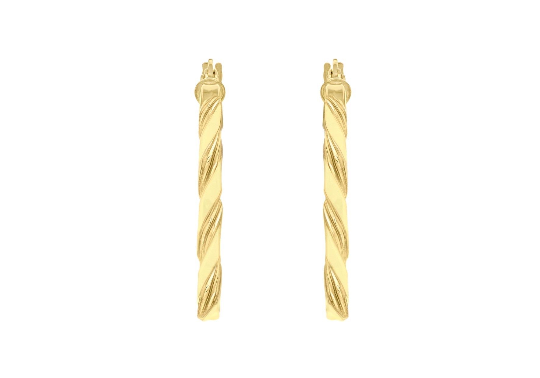 9K Yellow Gold Flat Twist Hoop Earrings Stylish Contemporary Look