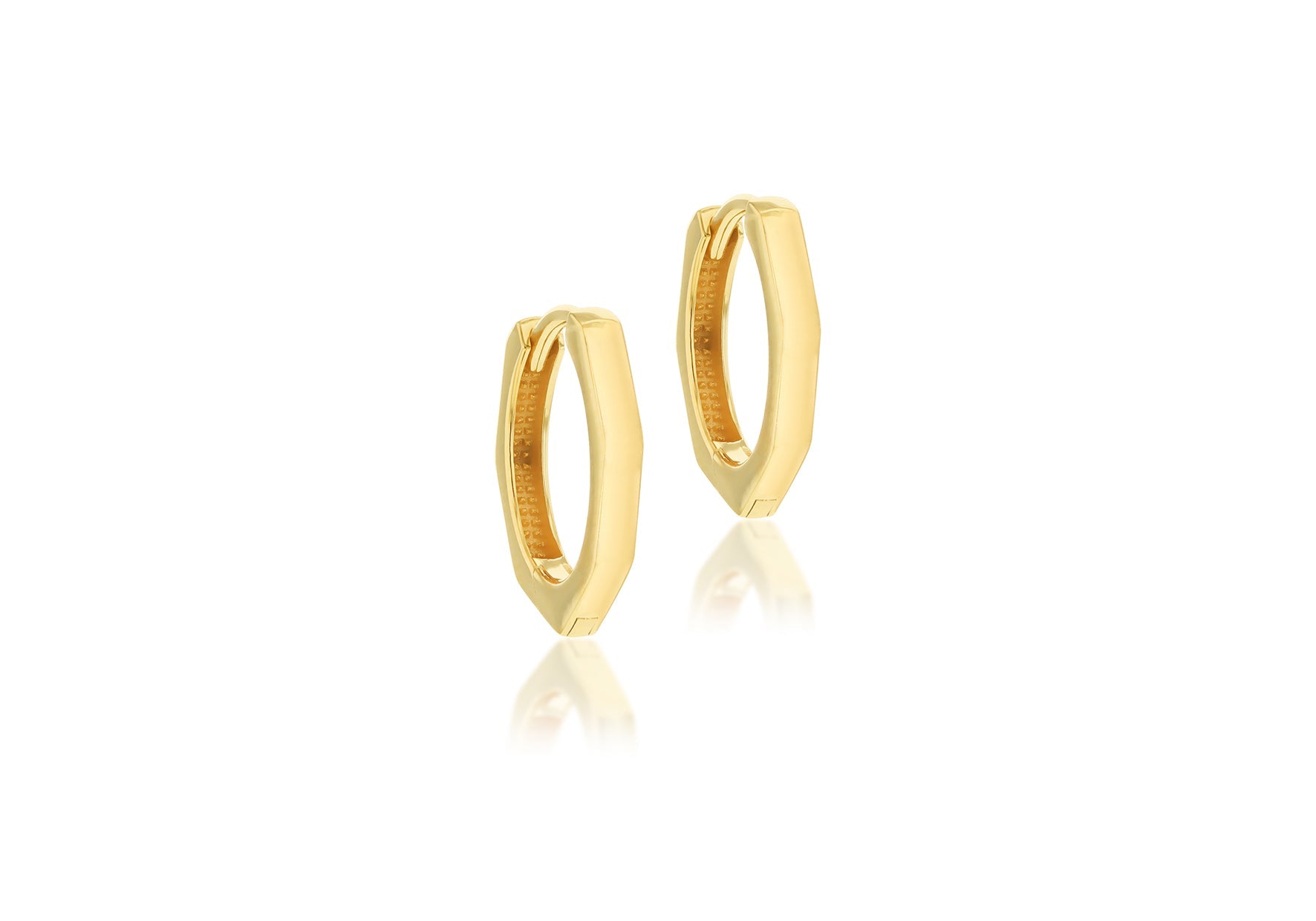 9K Yellow Gold Hexagon Huggies Earrings for Modern Style