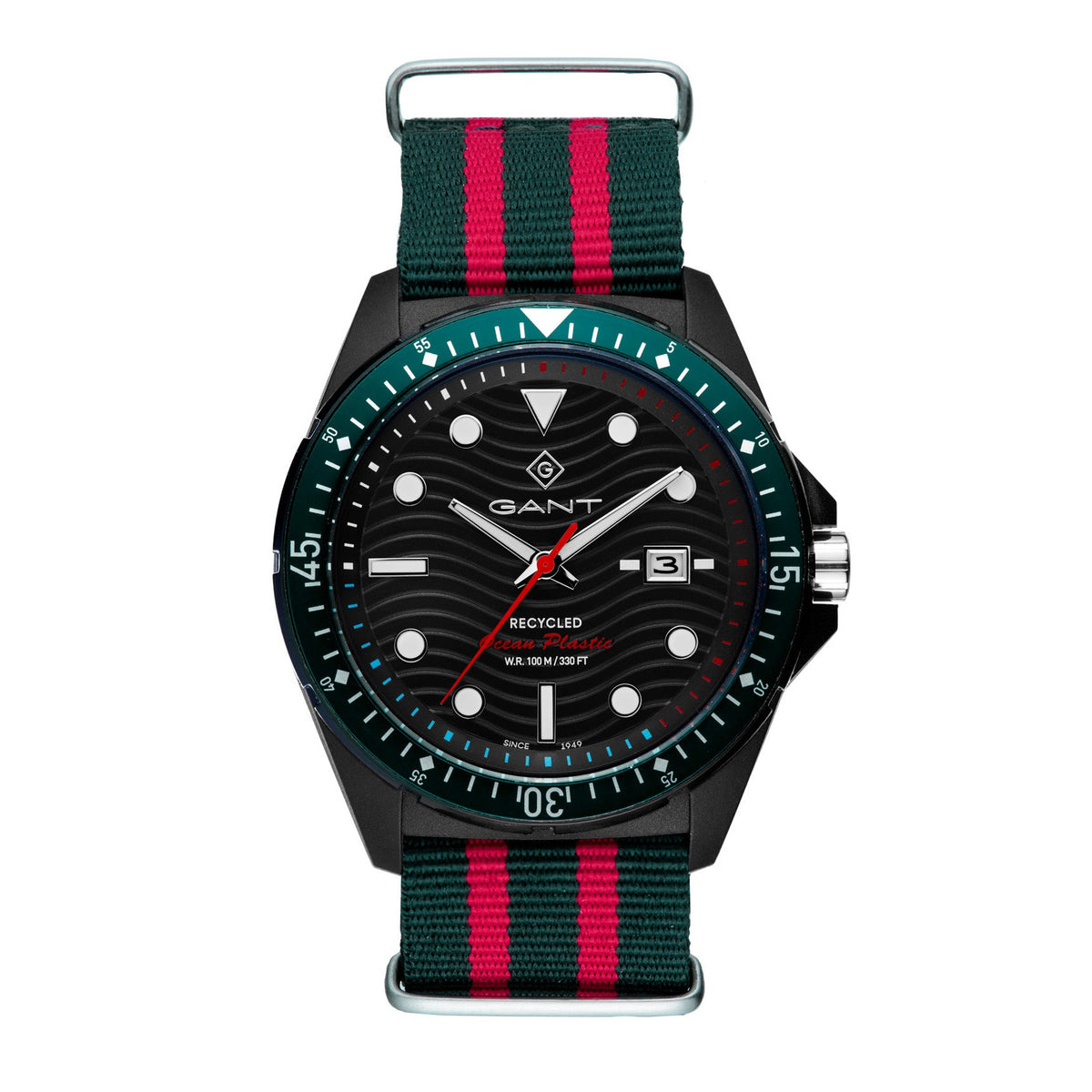 Gant ROP 45mm Black Dial Red and Green Ocean Plastic Nato Strap Watch