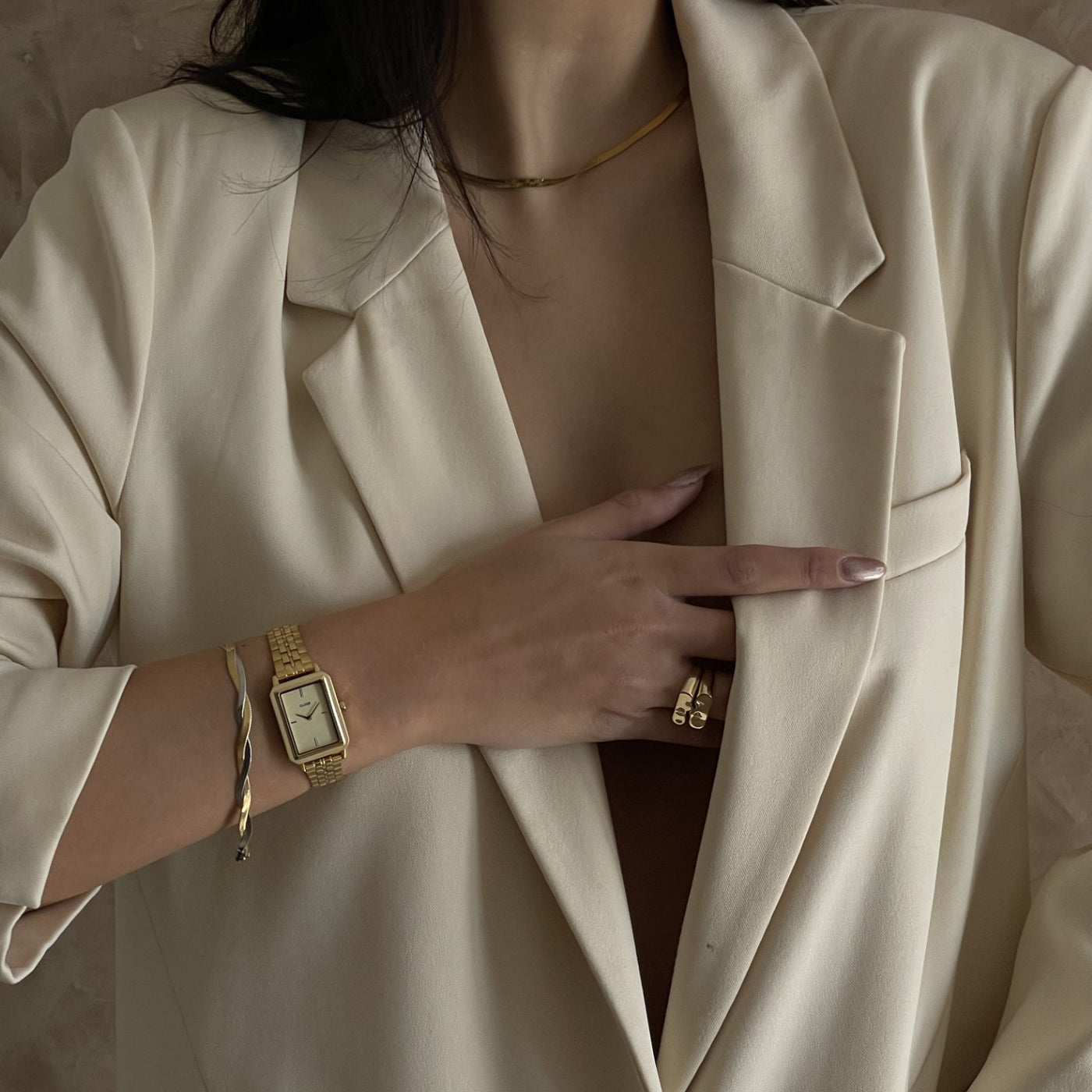 CLUSE Fluette Gold Sand Textured Gold Link Watch CW11511