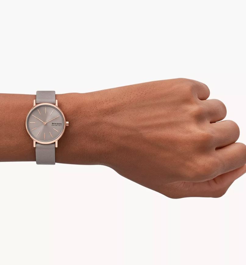 Skagen Signatur Lille Greystone Leather Rose Gold Dial Watch SKW3060