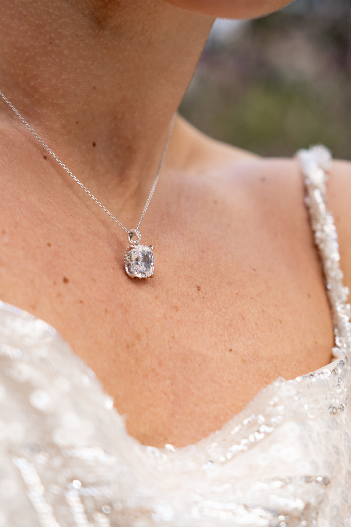 SYDNEY SOIRÉE ELAINE CUSHION CUT PENDANT SILVER