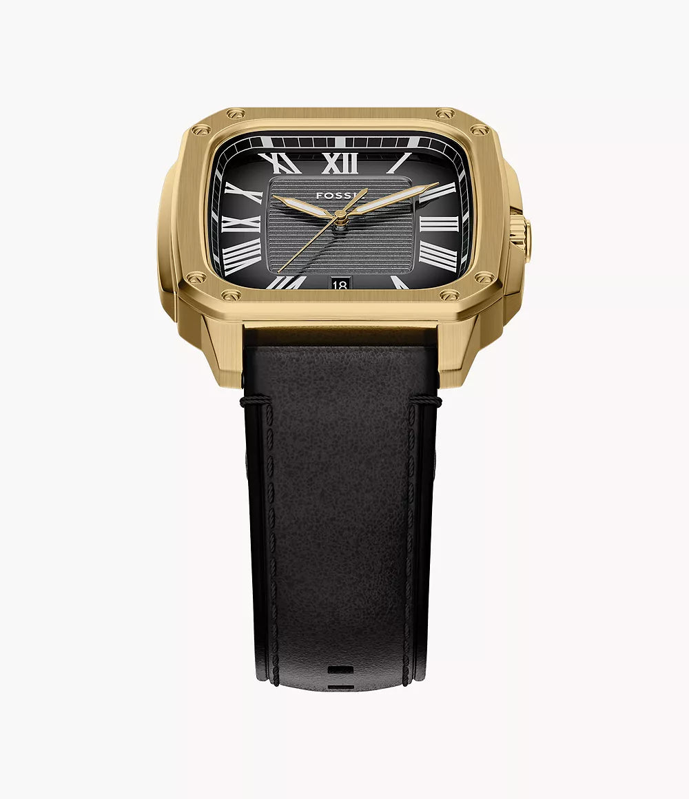 Fossil Crosby Three Hand Black Leather Watch FS6151