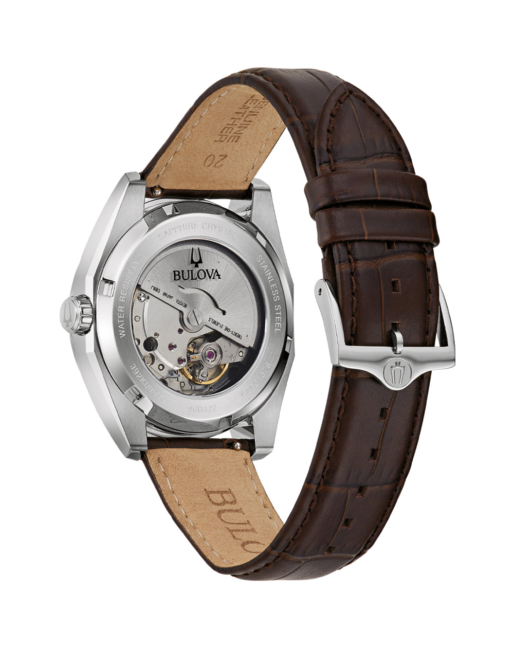Bulova Surveyor Automatic Watch with Green Dial and Brown Leather Strap Model 96B427