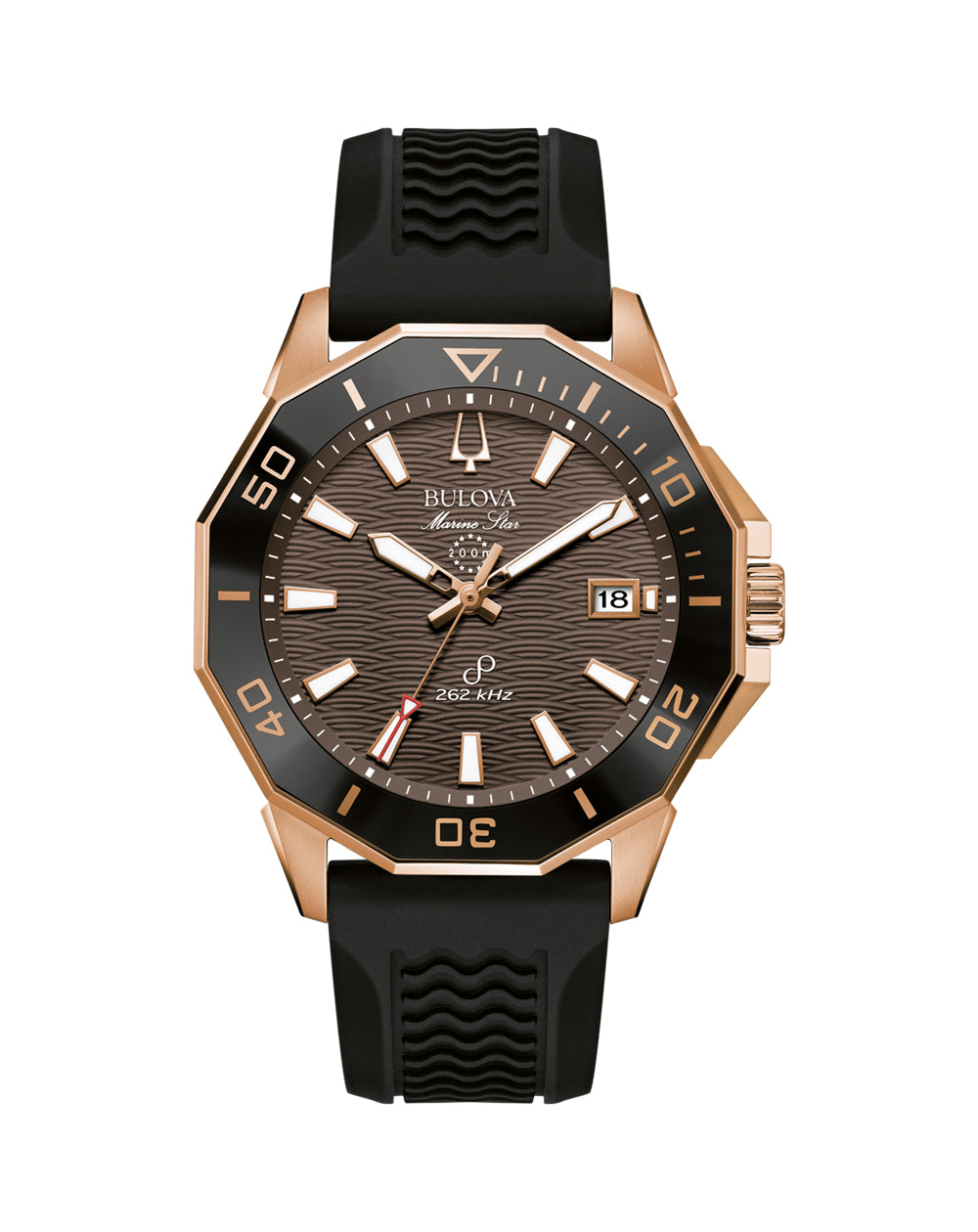 Bulova Marine Star Rose Gold Tone Precisionist Watch with Black Silicone Strap 98B421
