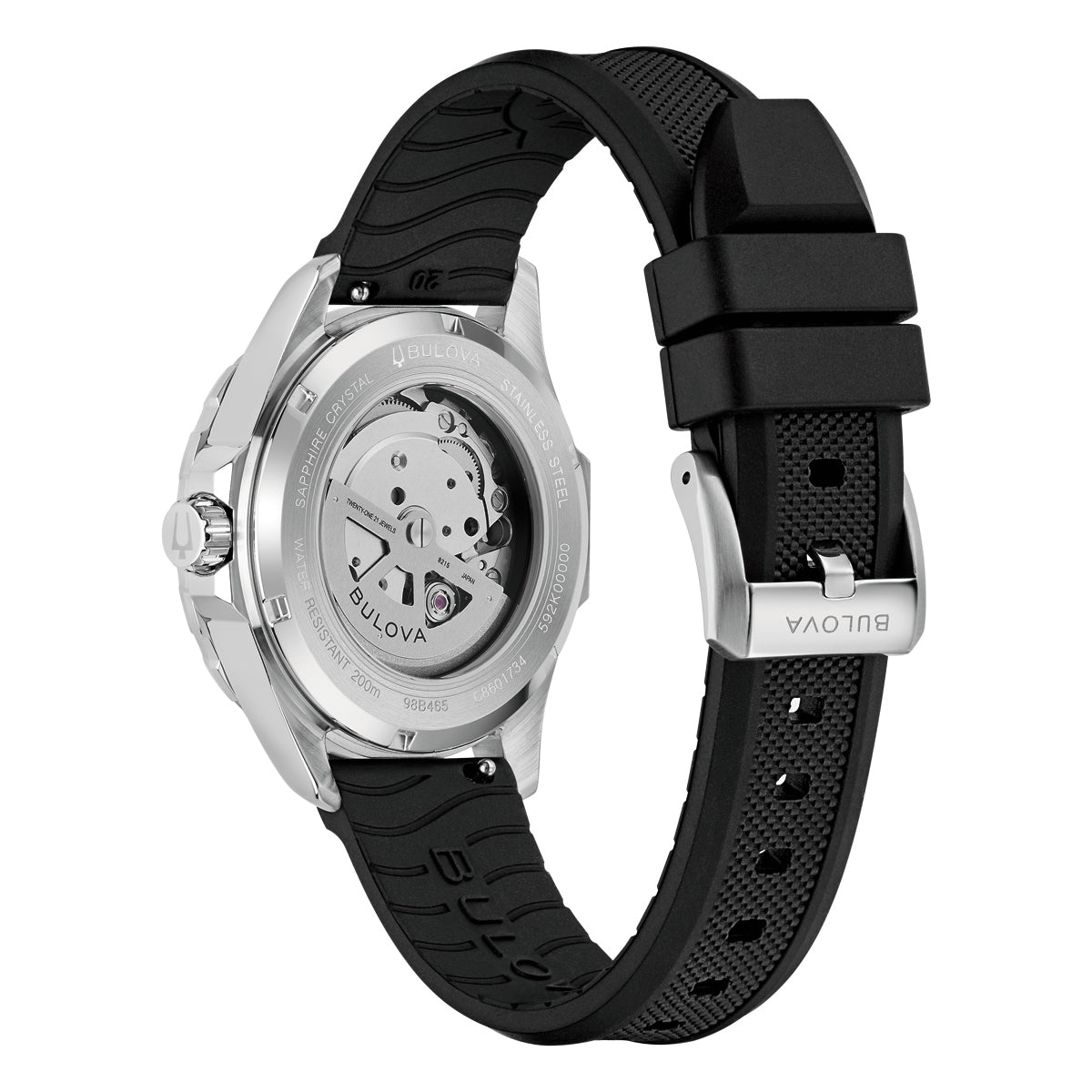 Bulova Marine Star Black Dial Rubber Strap Watch 98B465