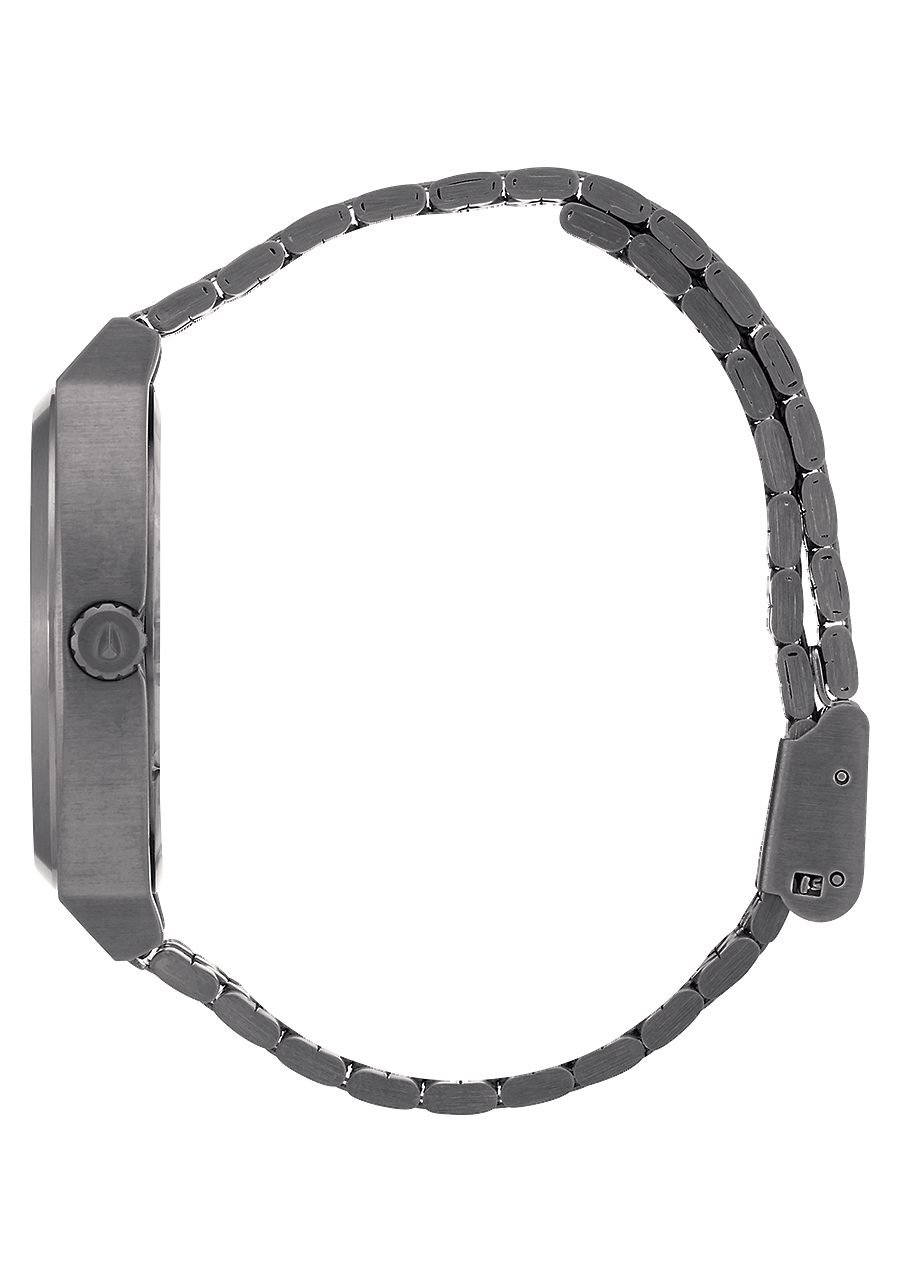 Sleek, minimalist wristwatch with a metallic band and circular face.