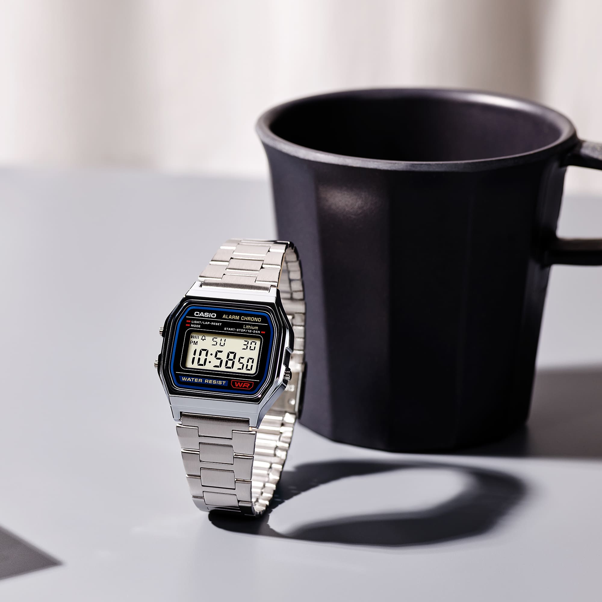 Casio Stainless Steel Digital Silver Dial Watch A158WA-1A