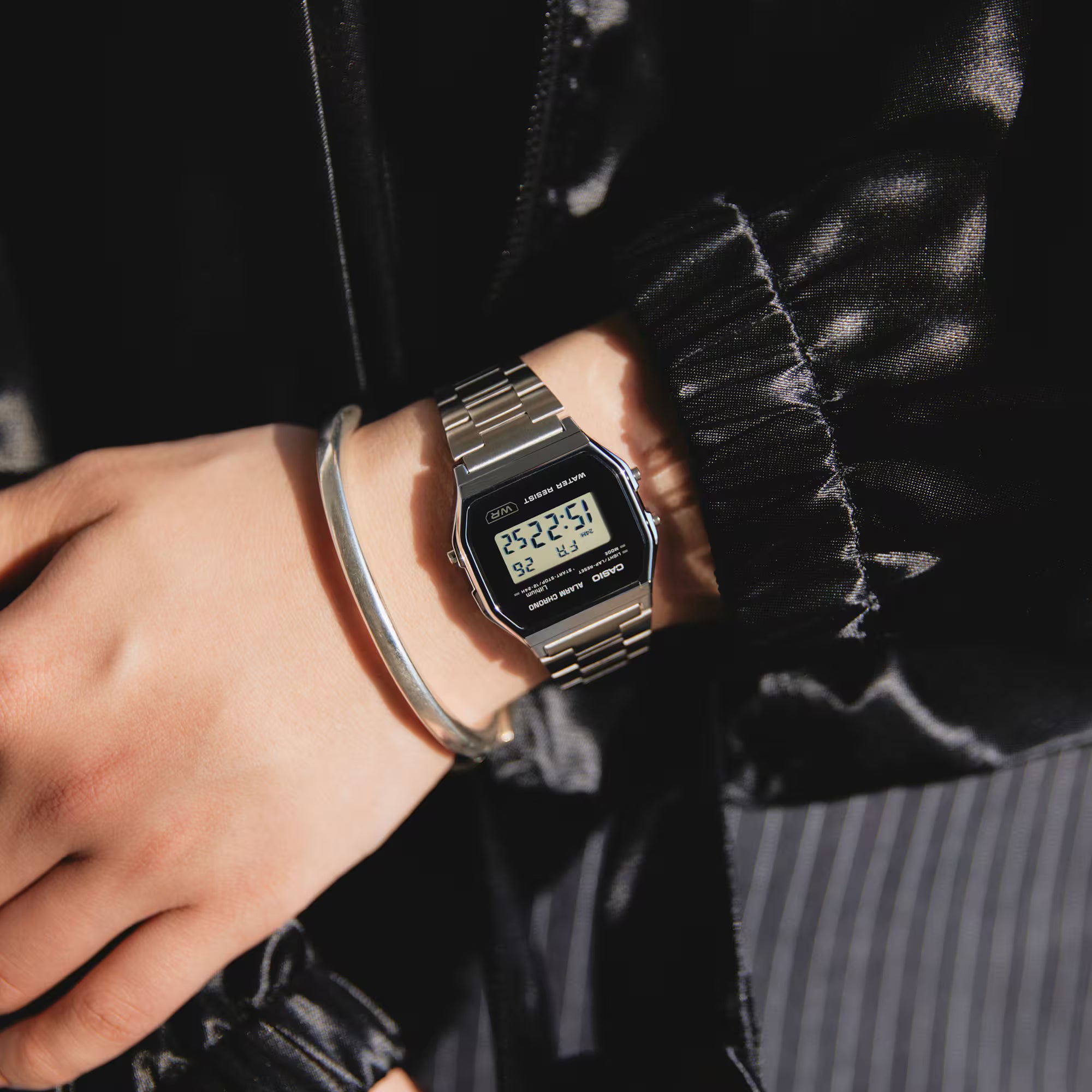 Casio Stainless Steel Digital Black Dial Watch A158WEA-1D