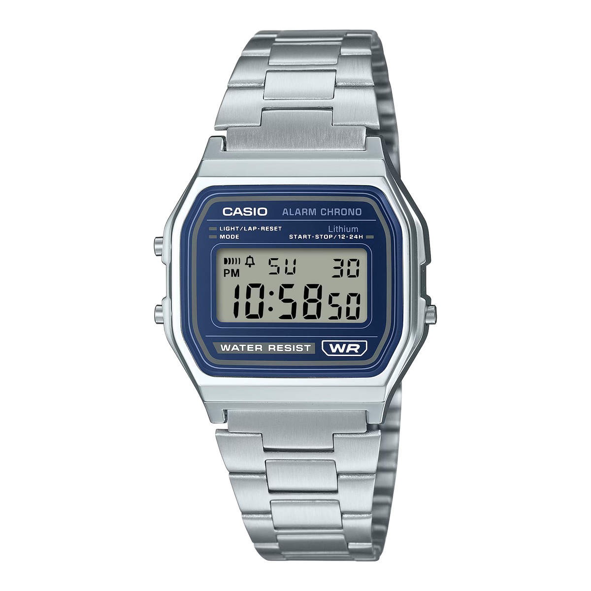 Casio Stainless Steel Digital Blue Dial Watch A158WEA-2D