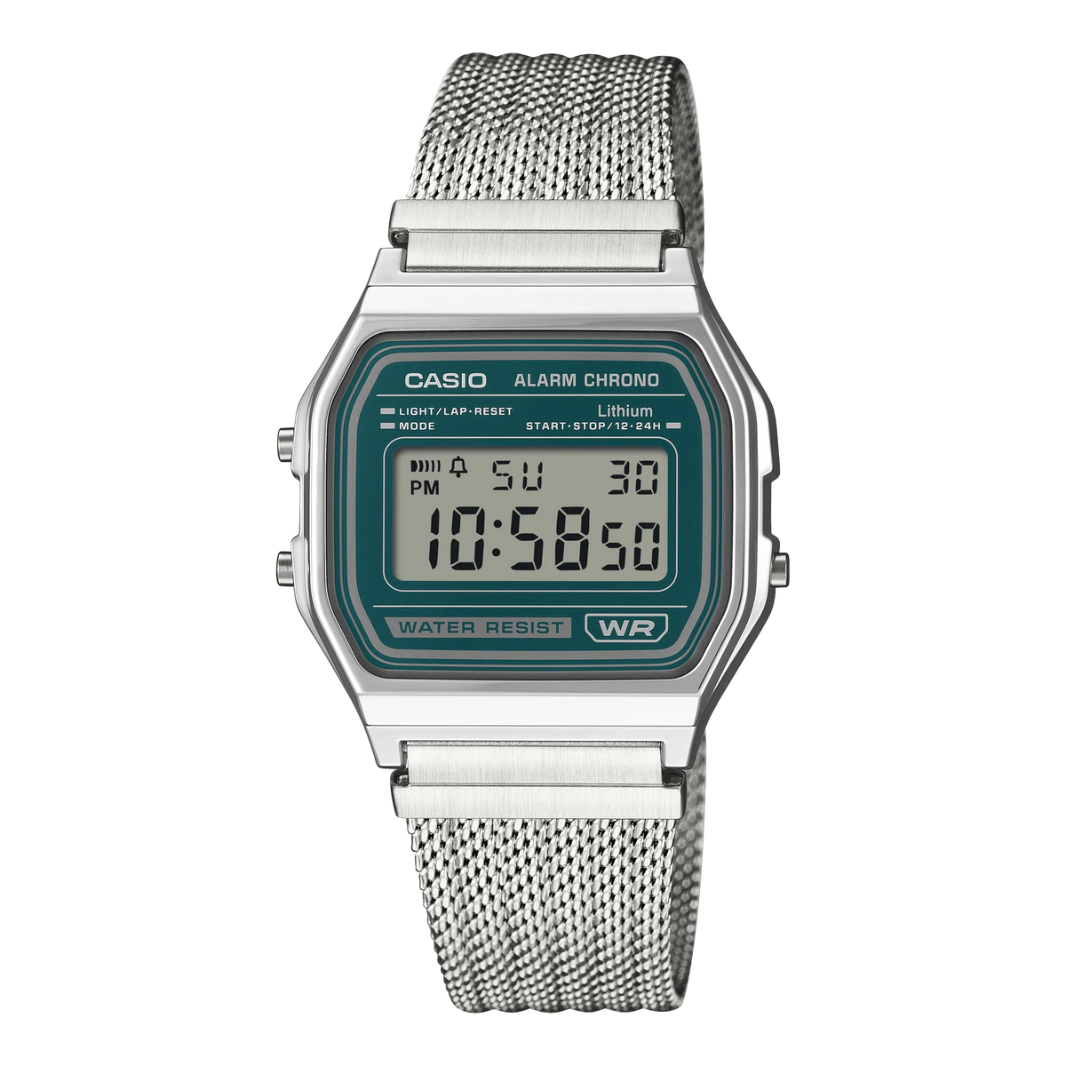 Casio Stainless Steel Digital Green Dial Watch A158WEM-3D