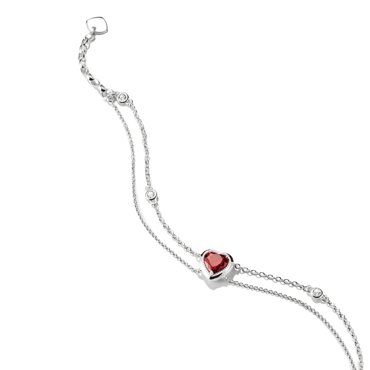 Thomas Sabo Two-Row Bracelet with Red Heart Stone Silver