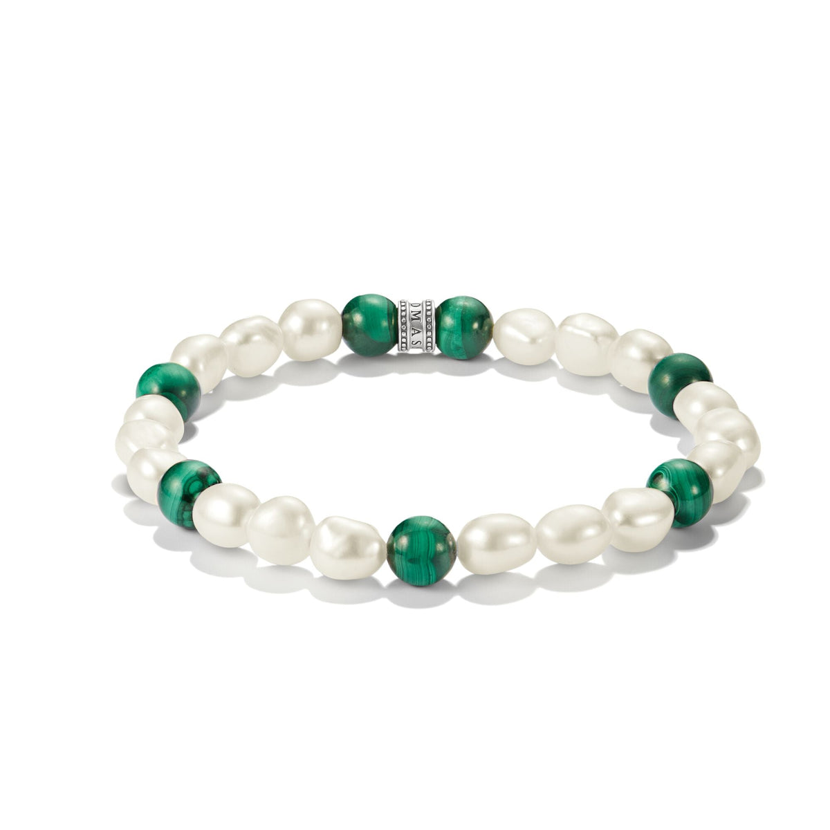 Thomas Sabo Stainless Steel Malachite and Freshwater Pearl Bracelet TA2255SGR-16 front packshot