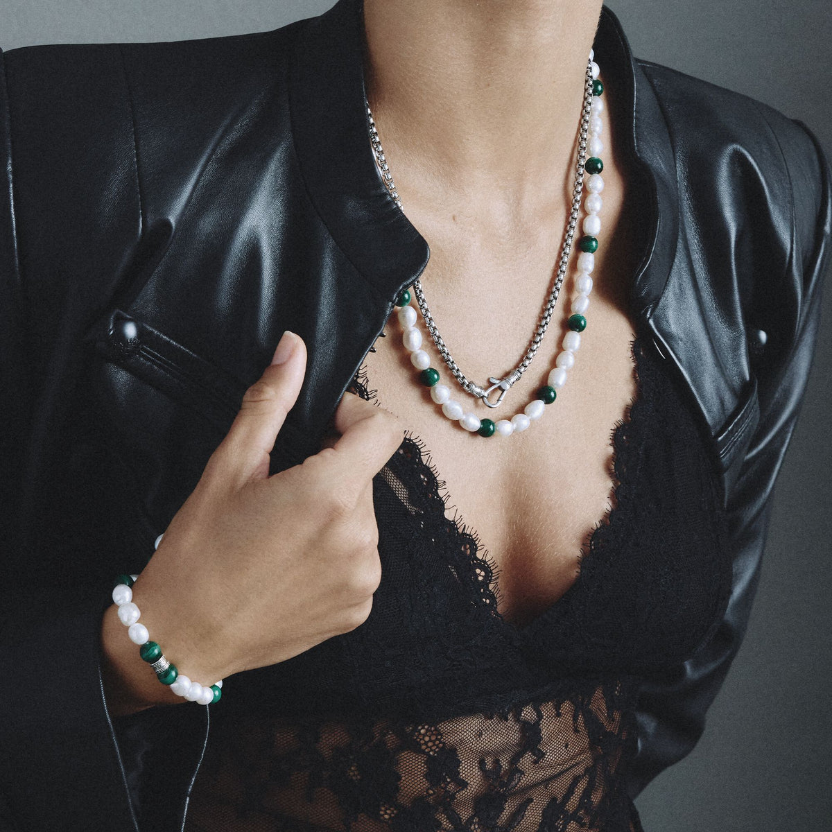 Thomas Sabo Stainless Steel Malachite and Freshwater Pearl Bracelet TA2255SGR-16 view 4