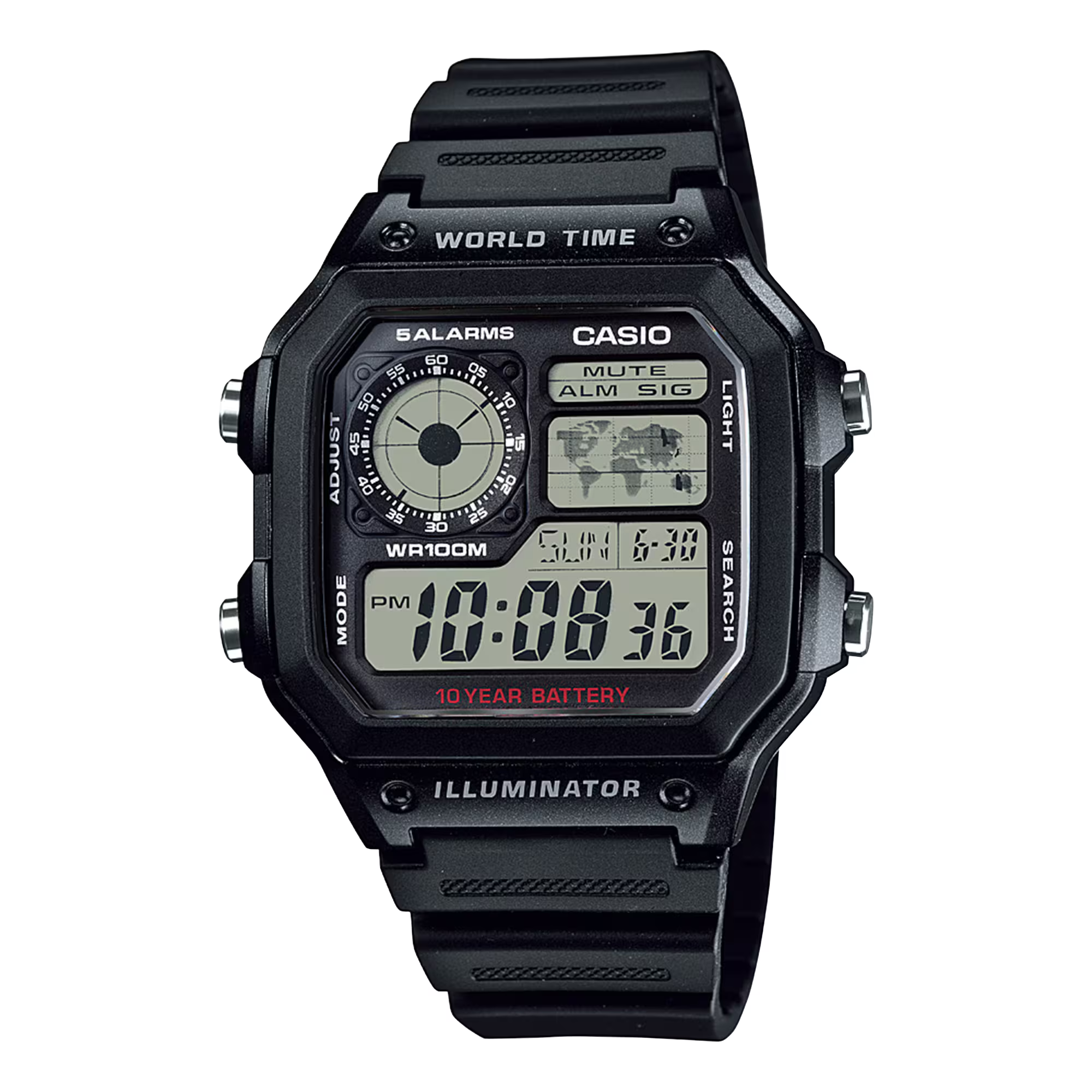 Casio World Time Standard Black Rubber Strap Watch AE1200WHB-1A