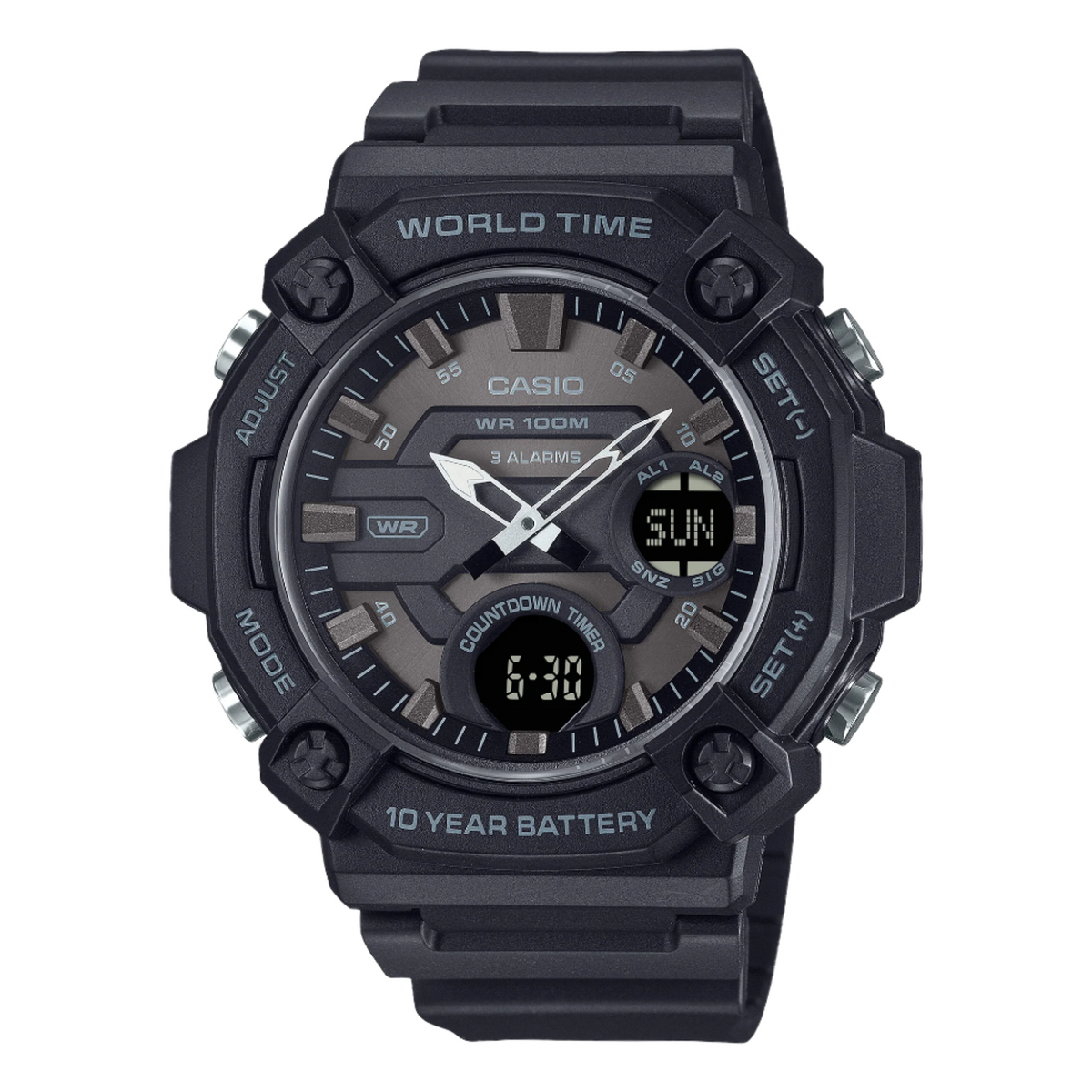 Casio Digital Analog Brown Dial Black Resin Band Watch AEQ120W-1B