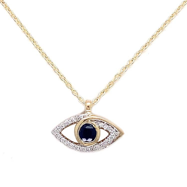 Diamond and Sapphire 45cm Necklace with 0.05ct Diamond in 9K Yellow Gold