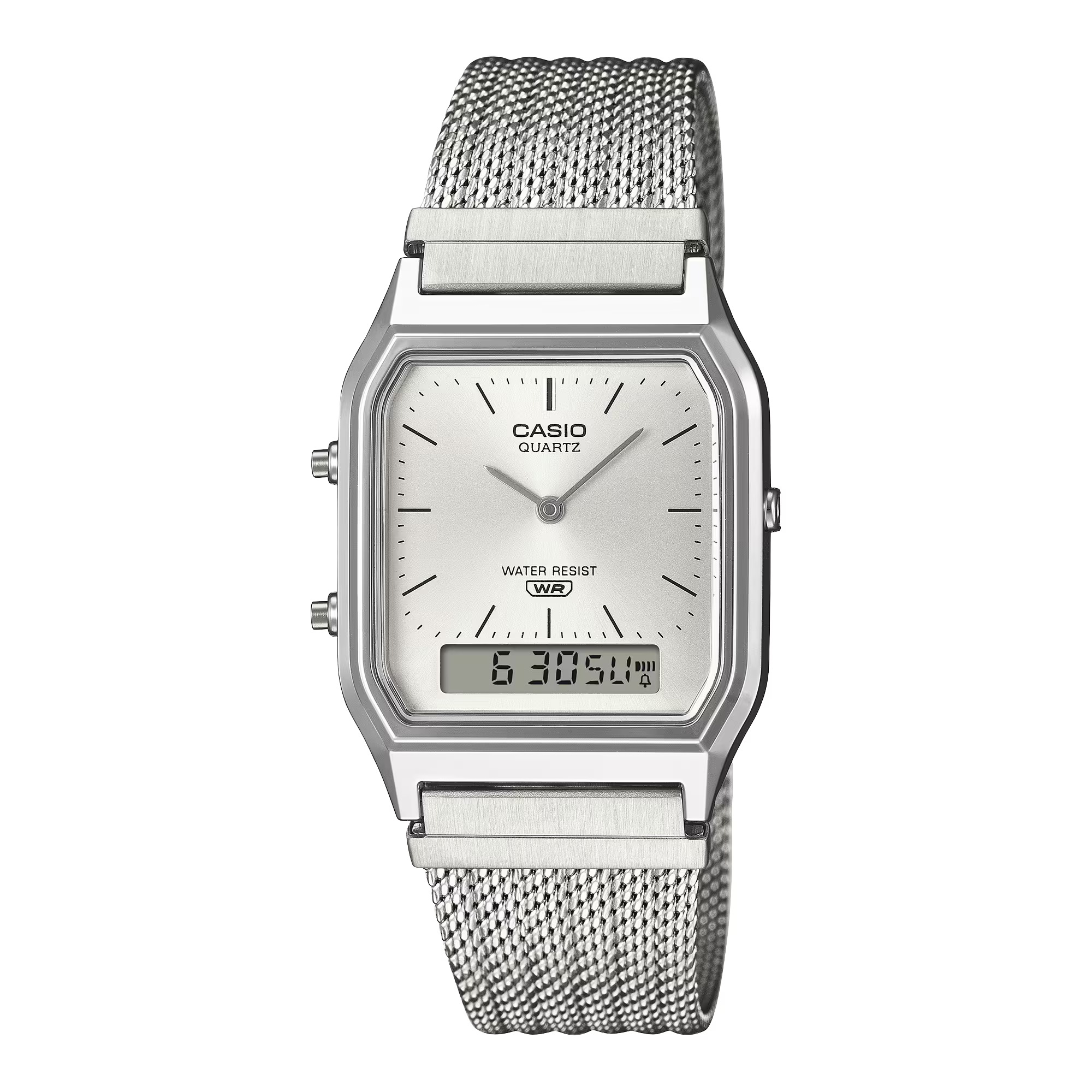 Casio Classic Vintage Stainless Steel Mesh Band Silver Dial Watch AQ230EM-7A