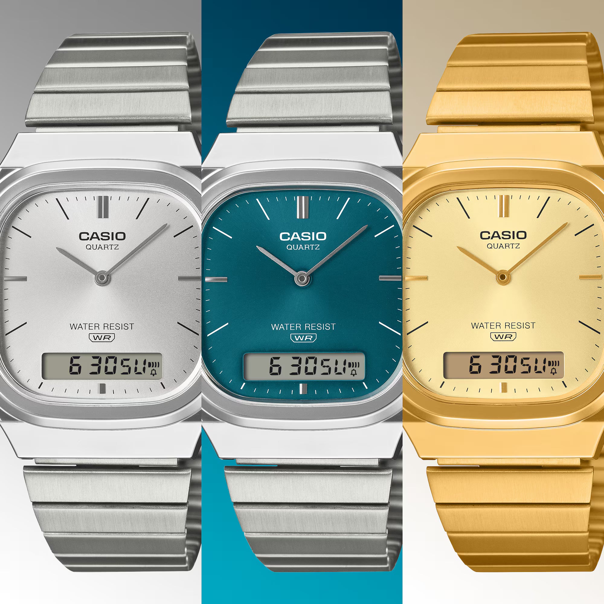 Casio Vintage Rectangular Gold Stainless Steel Band and Dial Watch AQ240EG-9A