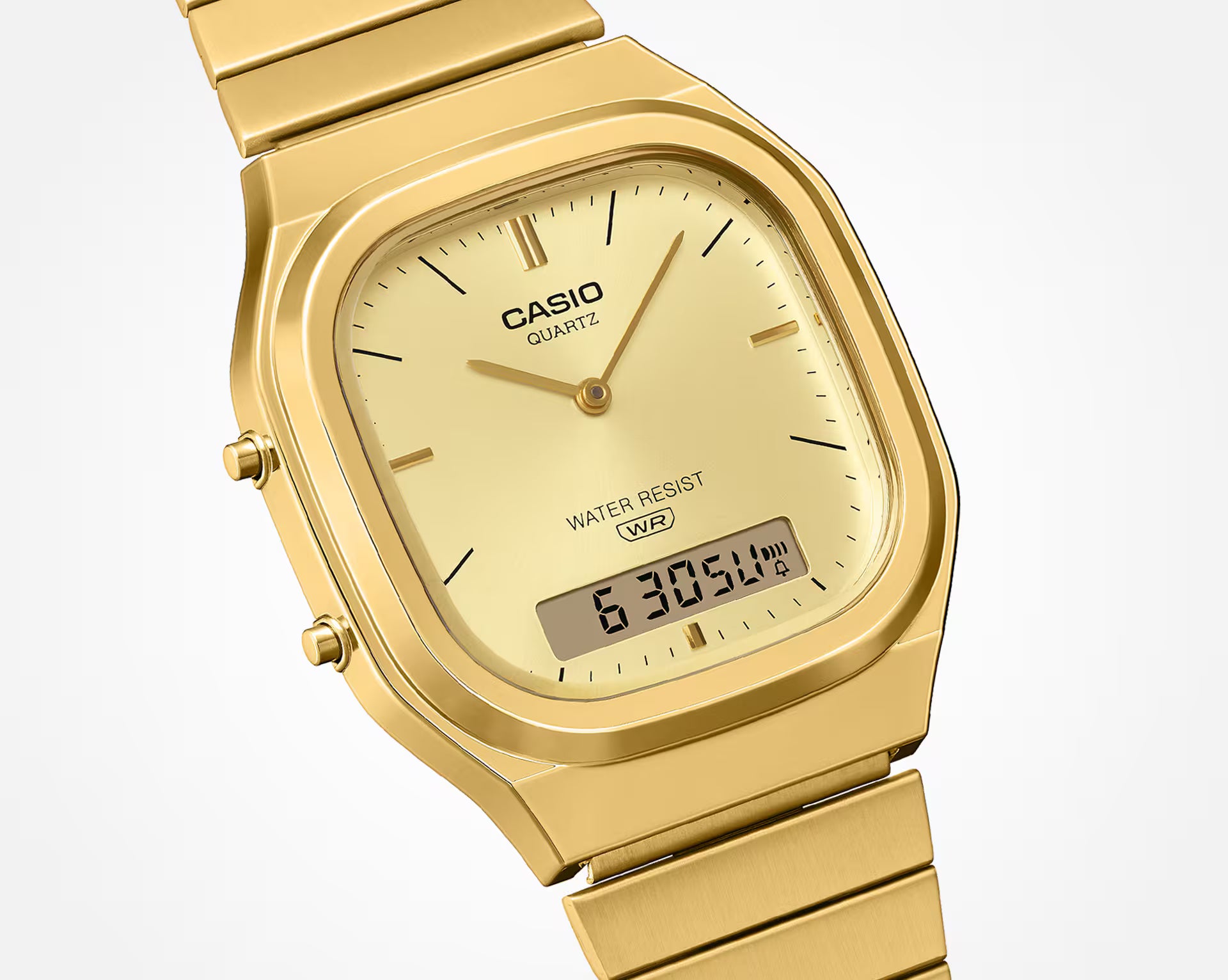 Casio Vintage Rectangular Gold Stainless Steel Band and Dial Watch AQ240EG-9A