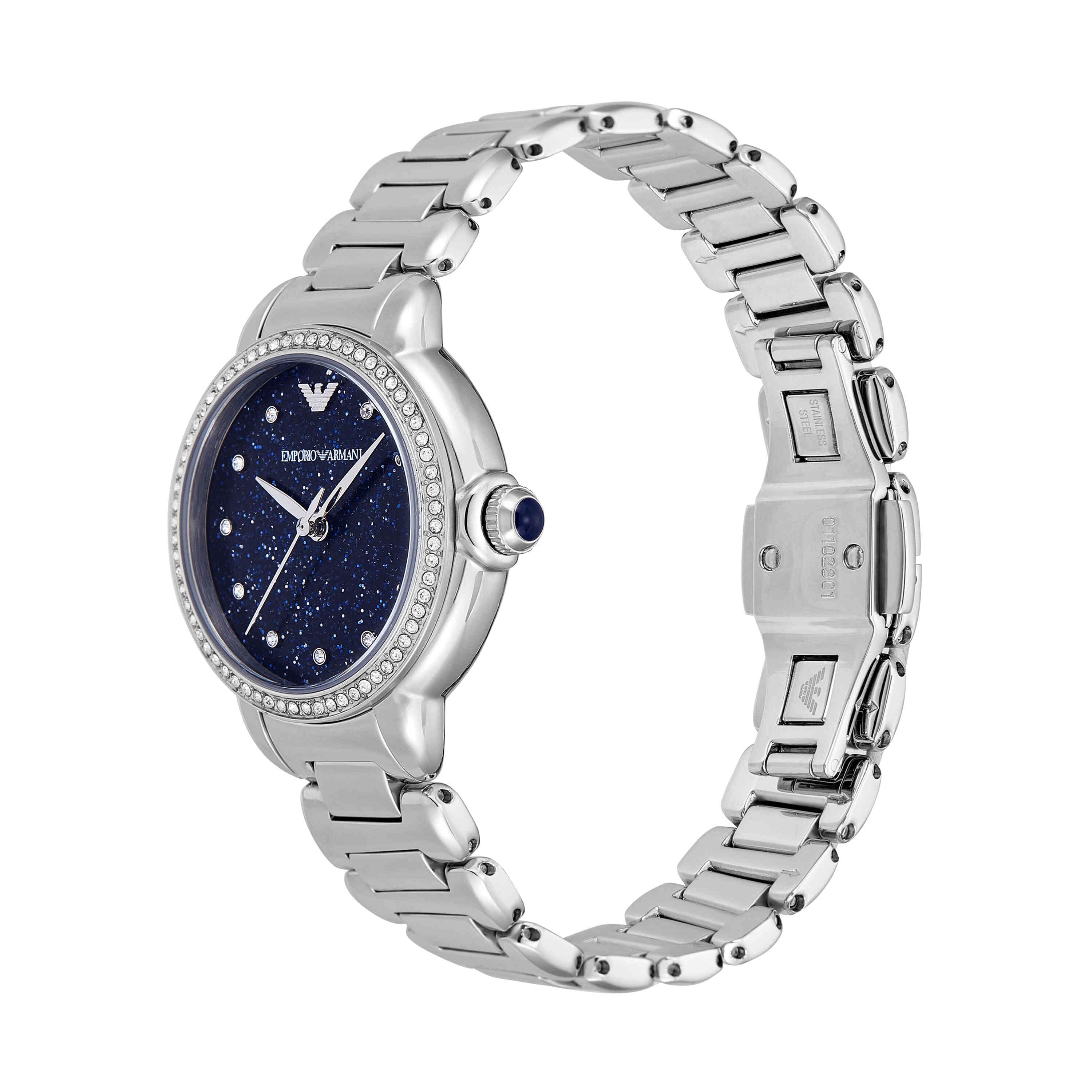 Armani Three-Hand Silver Stainless Steel Blue Dial Watch AR11630