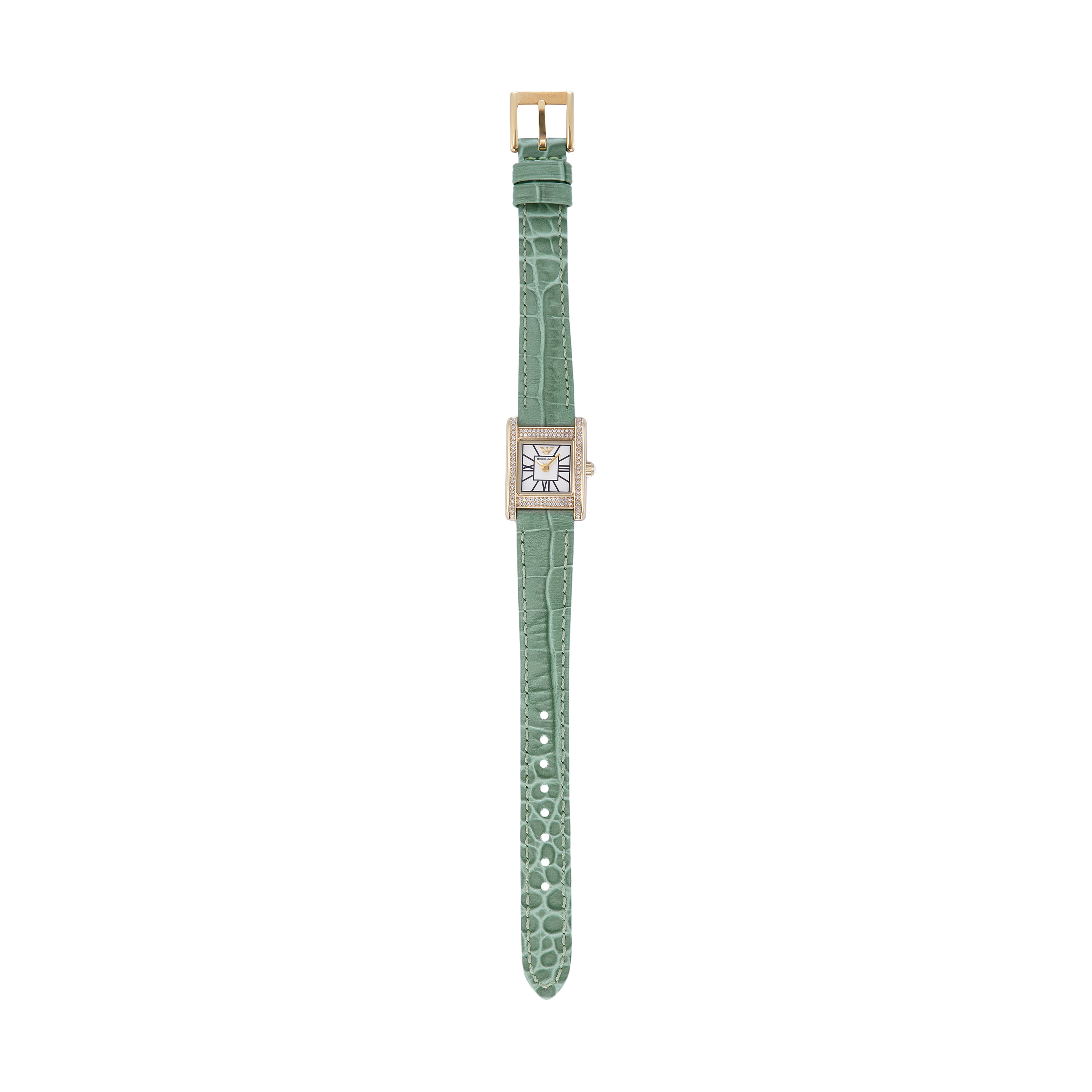 Emporio Armani Two-Hand White Dial Green Leather Strap Watch AR11661