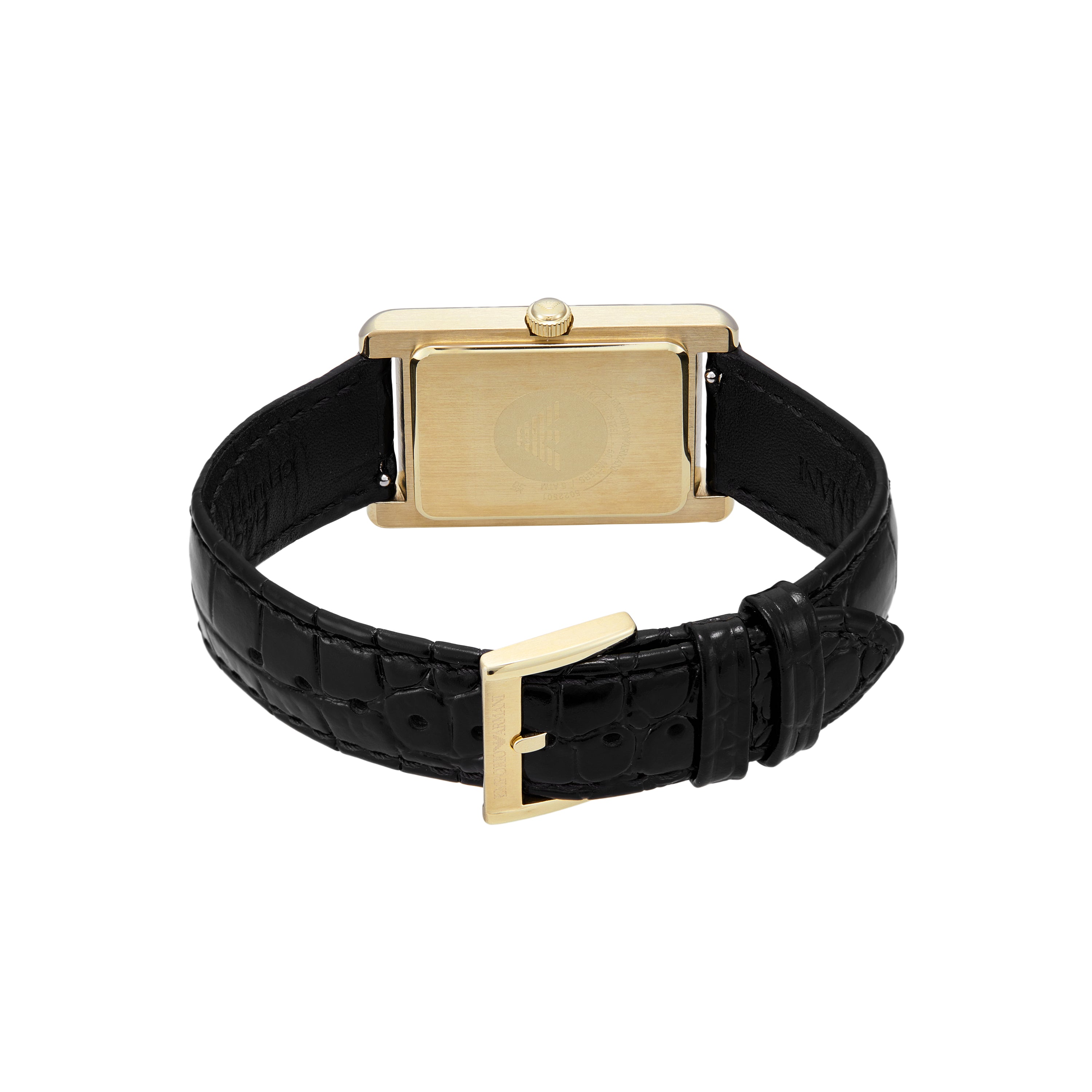 Emporio Armani Two-Hand Black Dial Black Leather Strap Watch AR11666