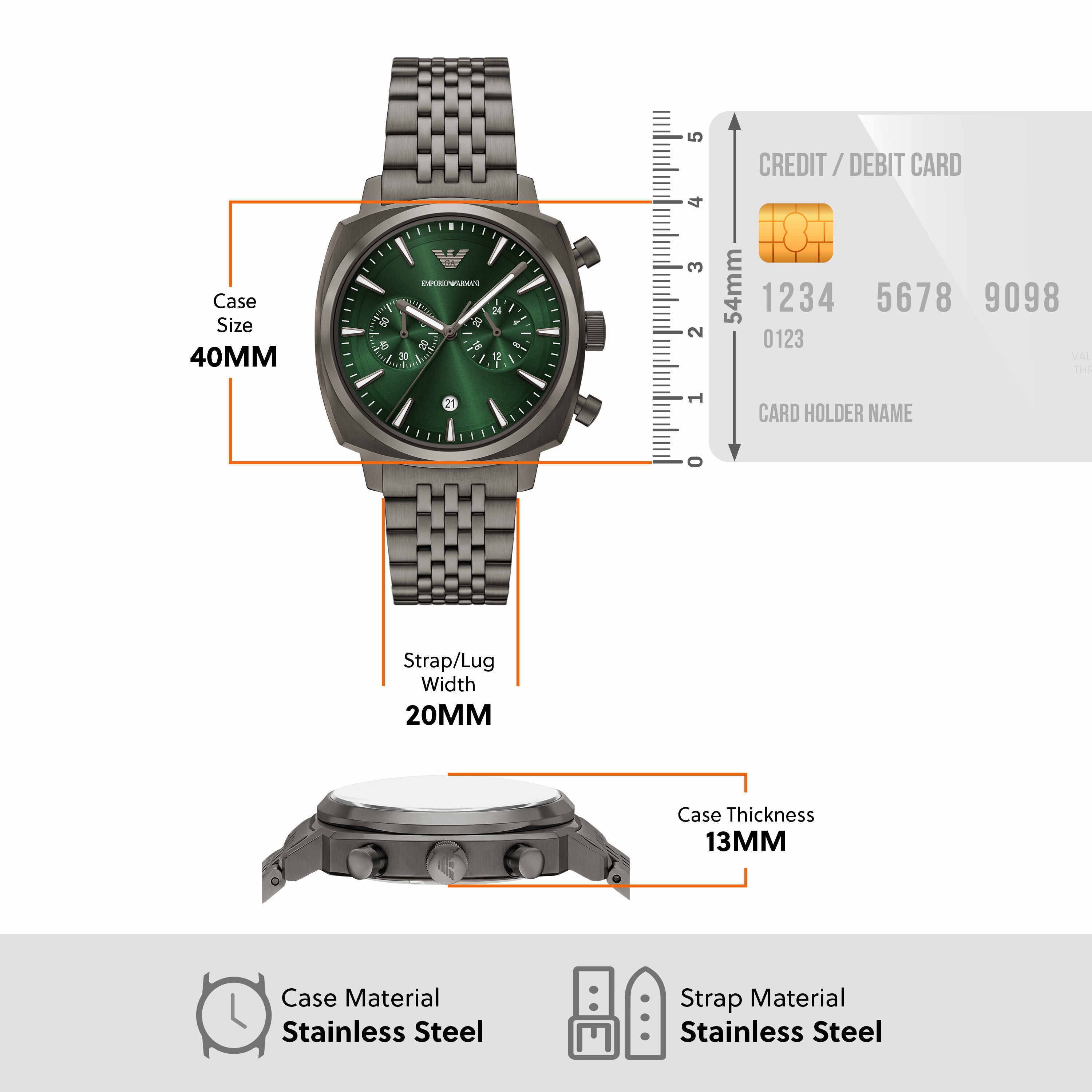 Emporio Armani Chronograph Green Dial Gunmetal 40mm Men's Watch AR11689