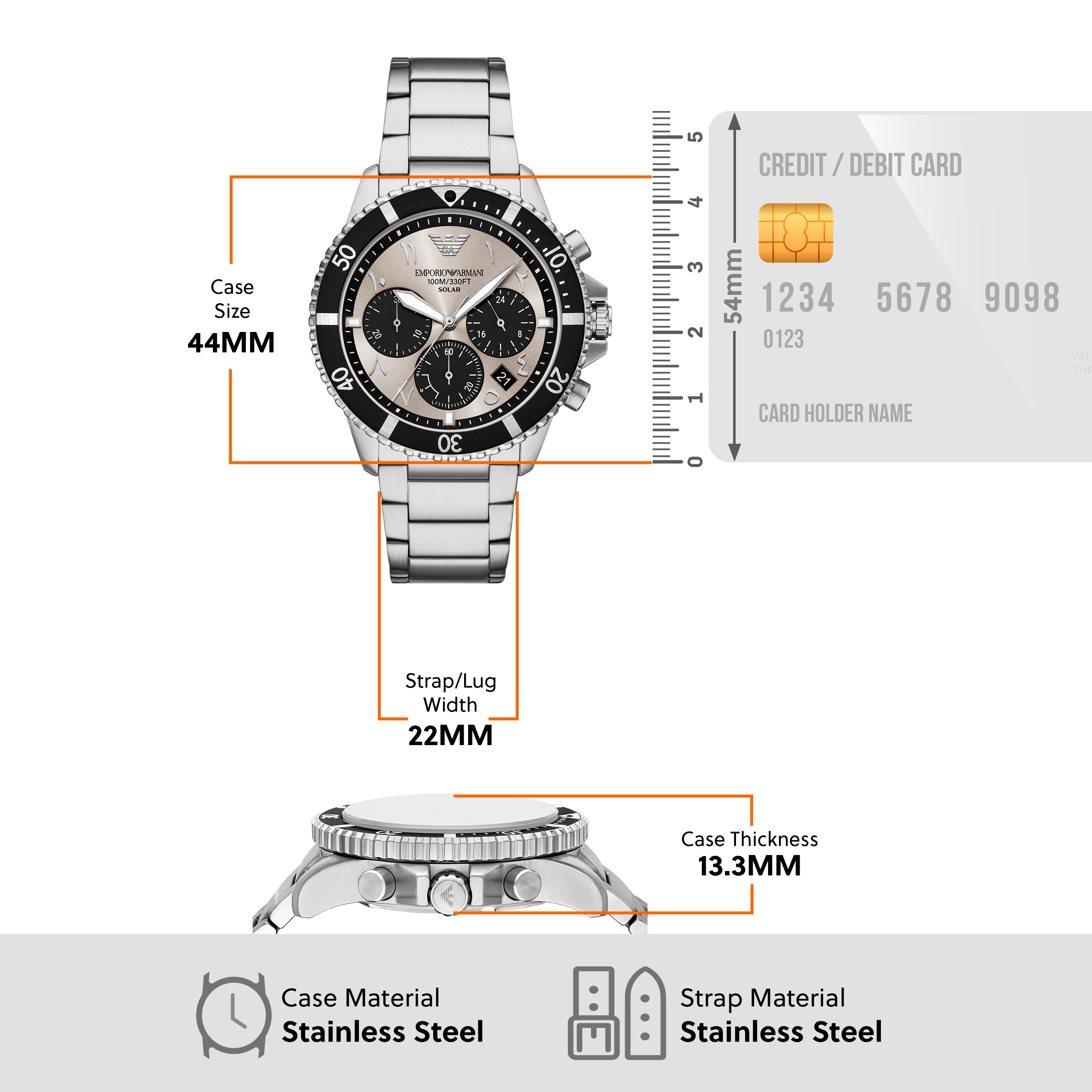 Emporio Armani World Explorer Solar Powered Stainless Steel Watch AR11722