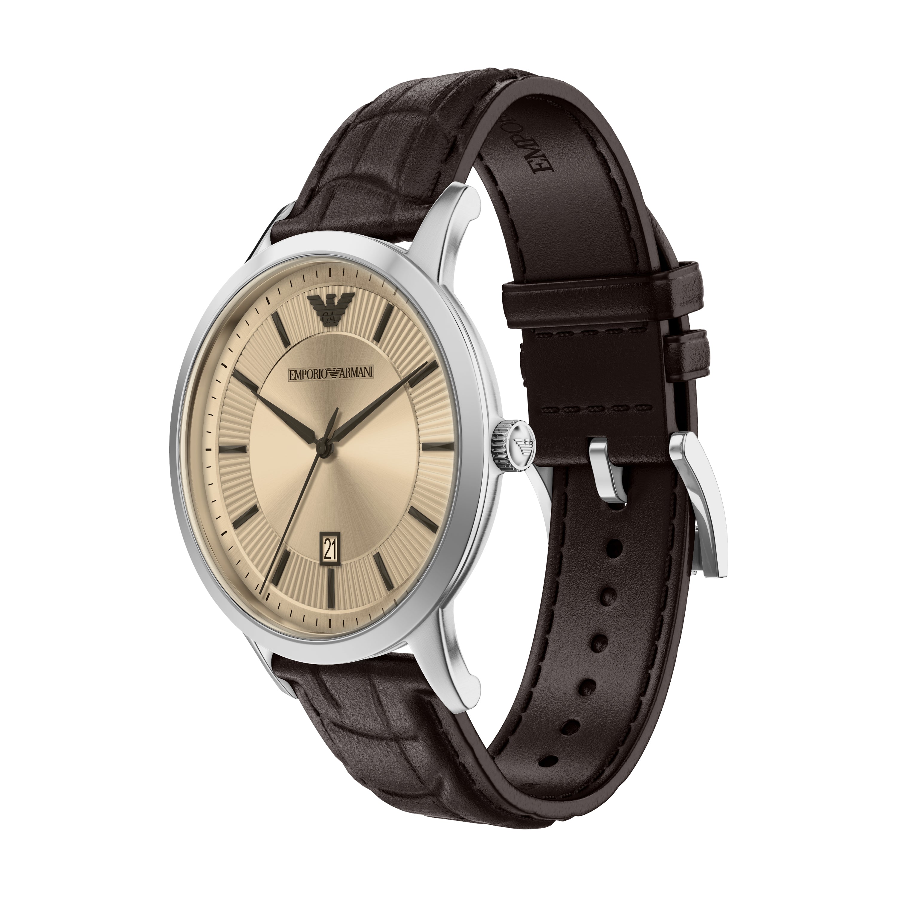 Emporio Armani Gold Dial Brown Leather Strap Watch AR11783