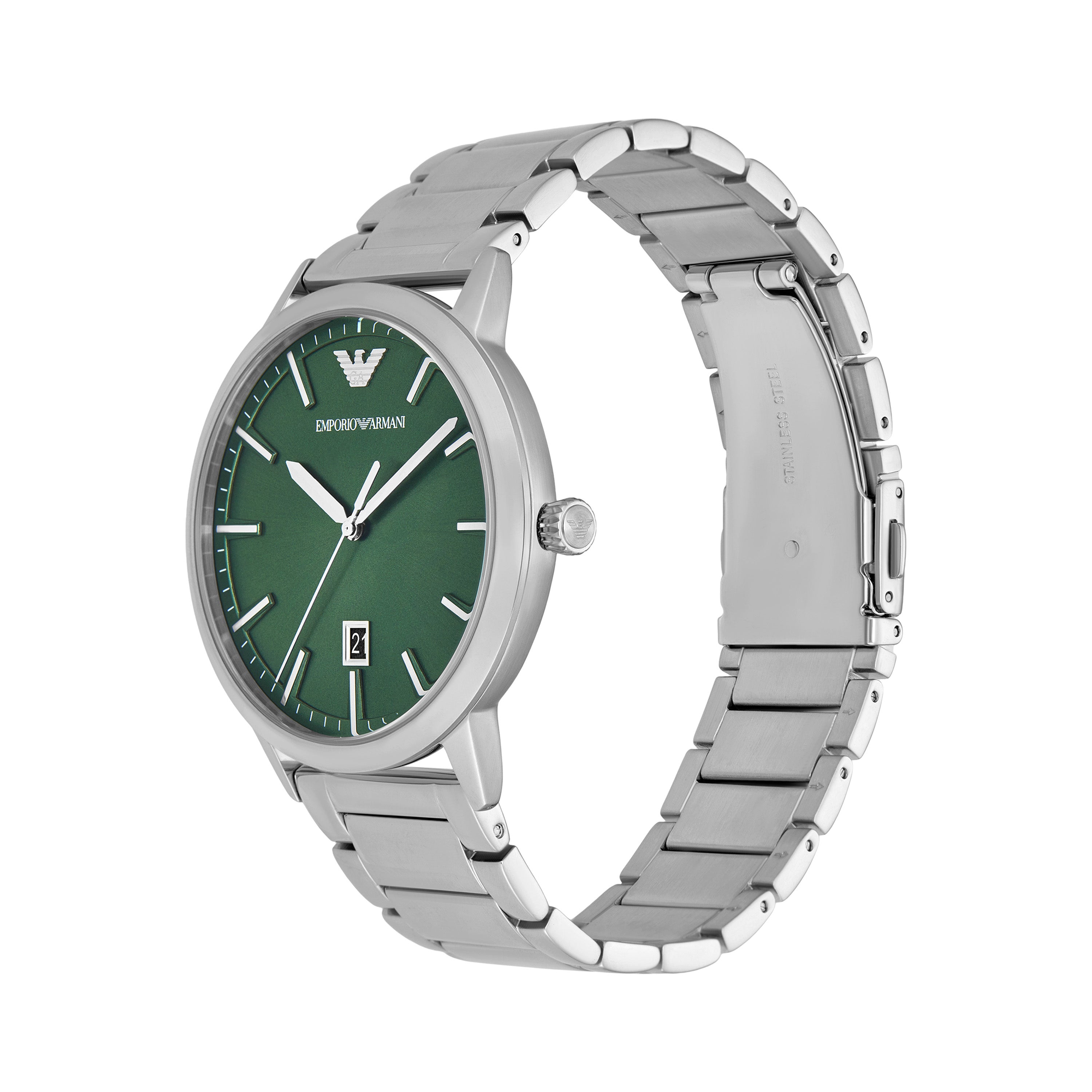 Emporio Armani Green Dial Stainless Steel Silver Watch Set AR80082SET