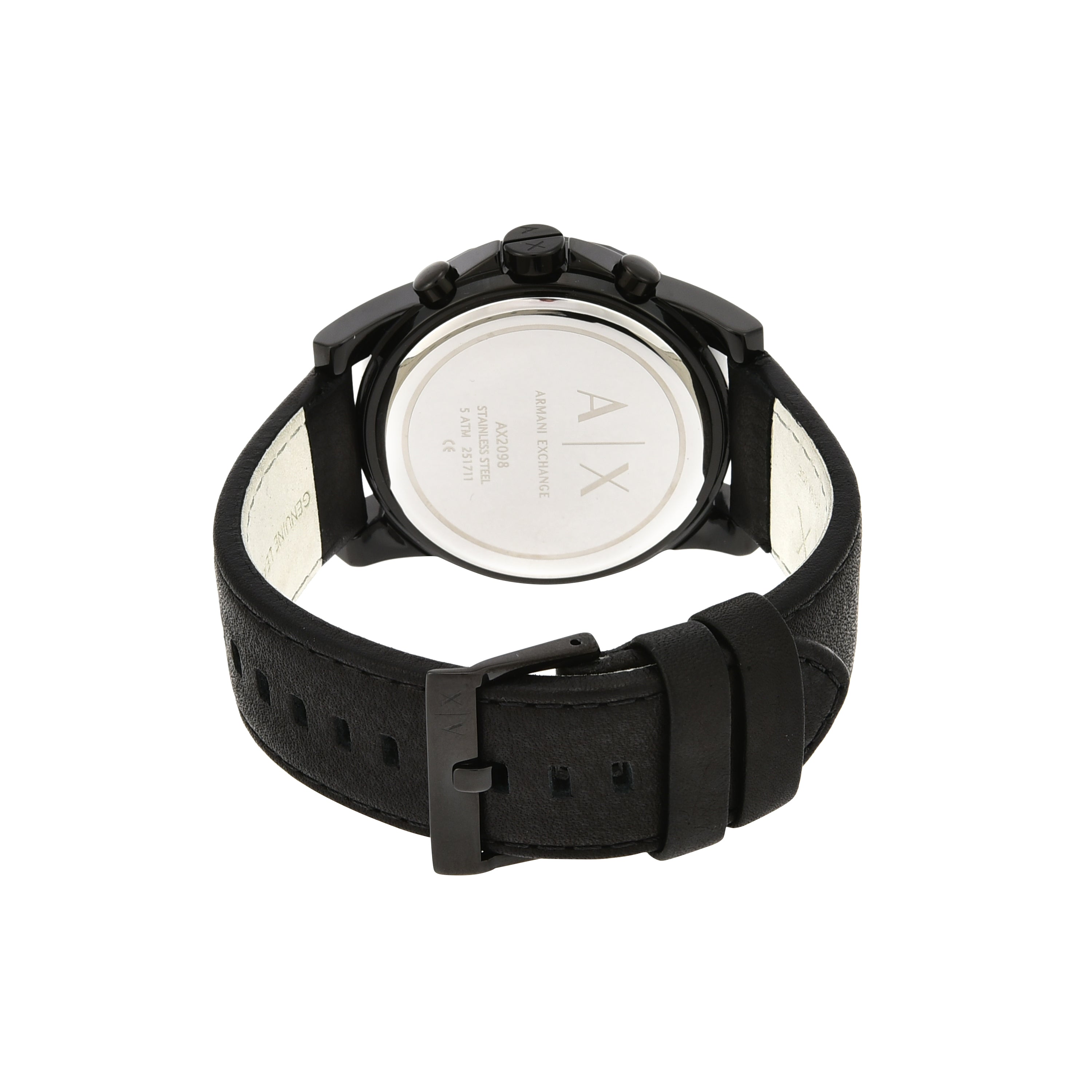 Armani Exchange Men's Black Chronograph Watch with Leather Band AX2098