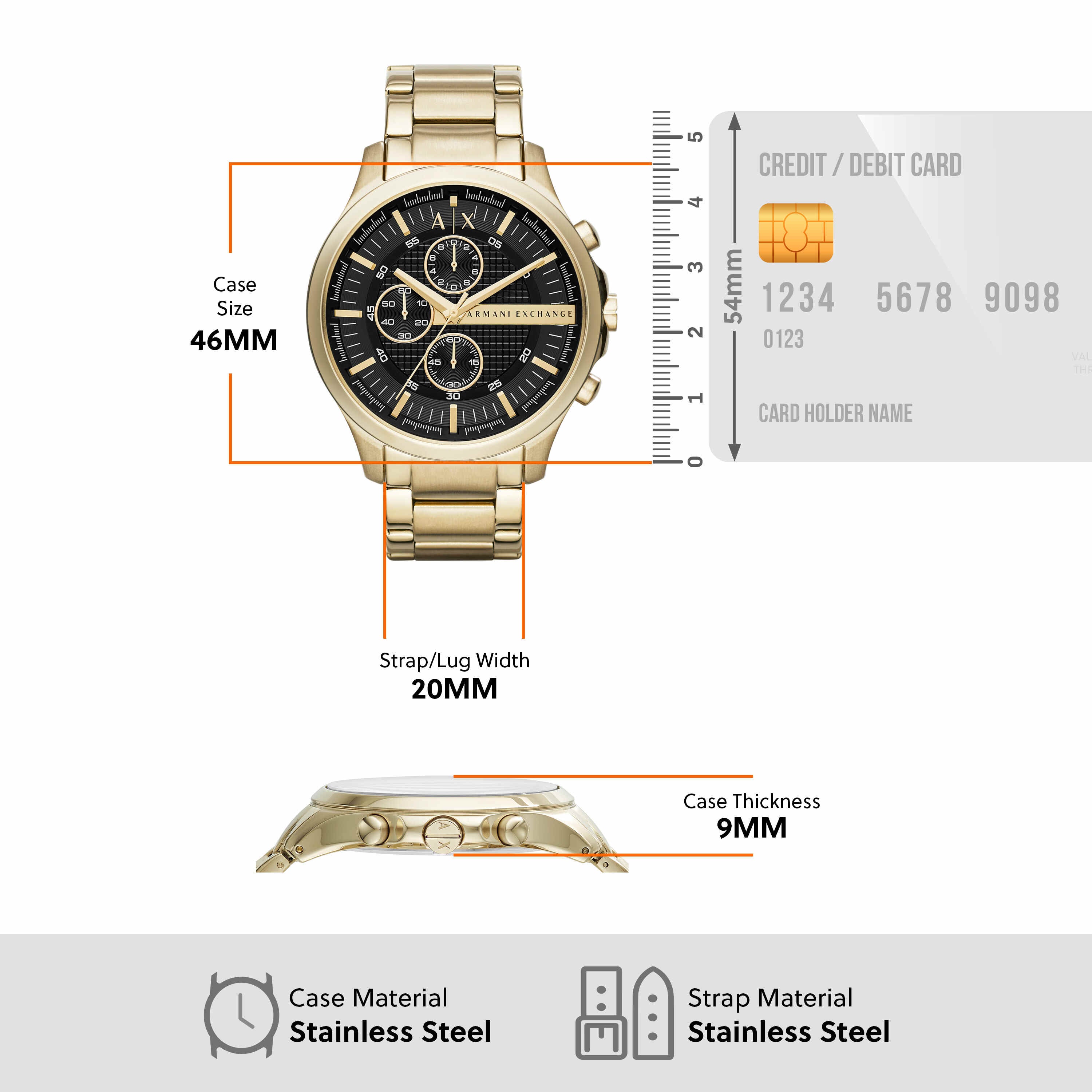 Armani Exchange Chronograph Gold Stainless Steel Black Dial Watch AX2137
