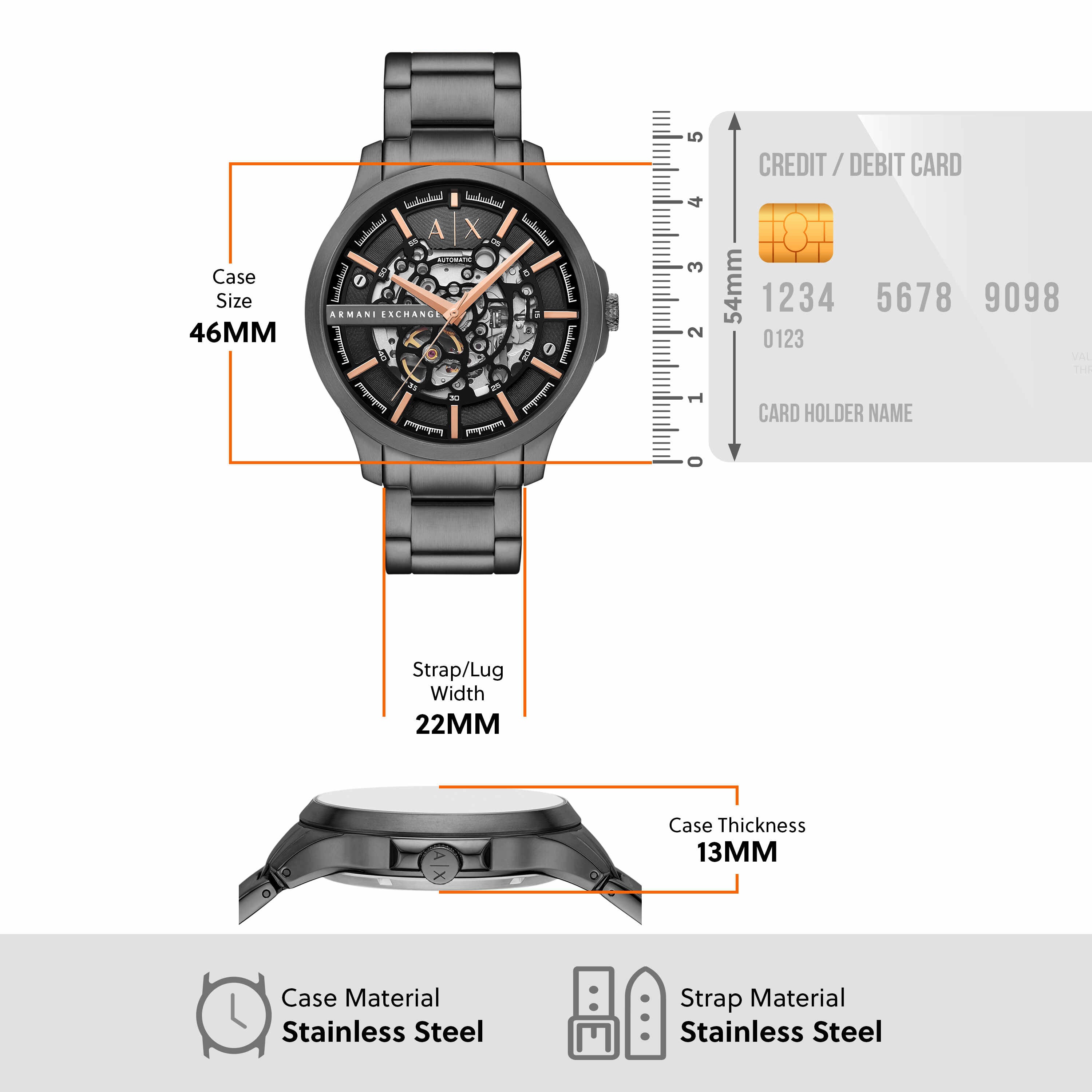 Armani Exchange Automatic Gunmetal Stainless Steel Watch AX2458