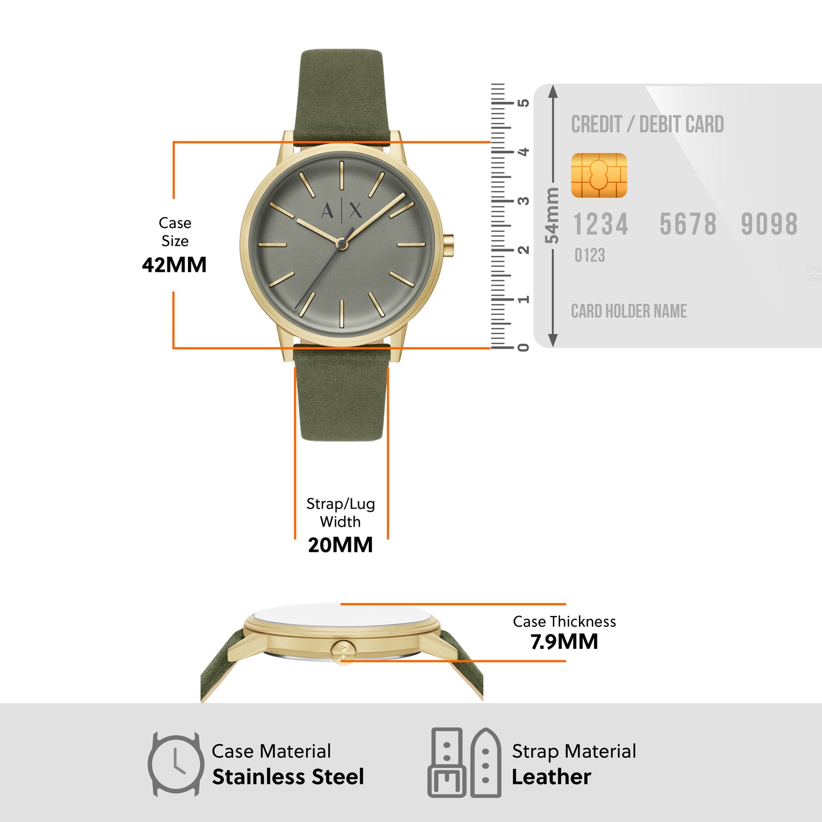 Armani Exchange Analogue Green Leather Strap Watch AX2765