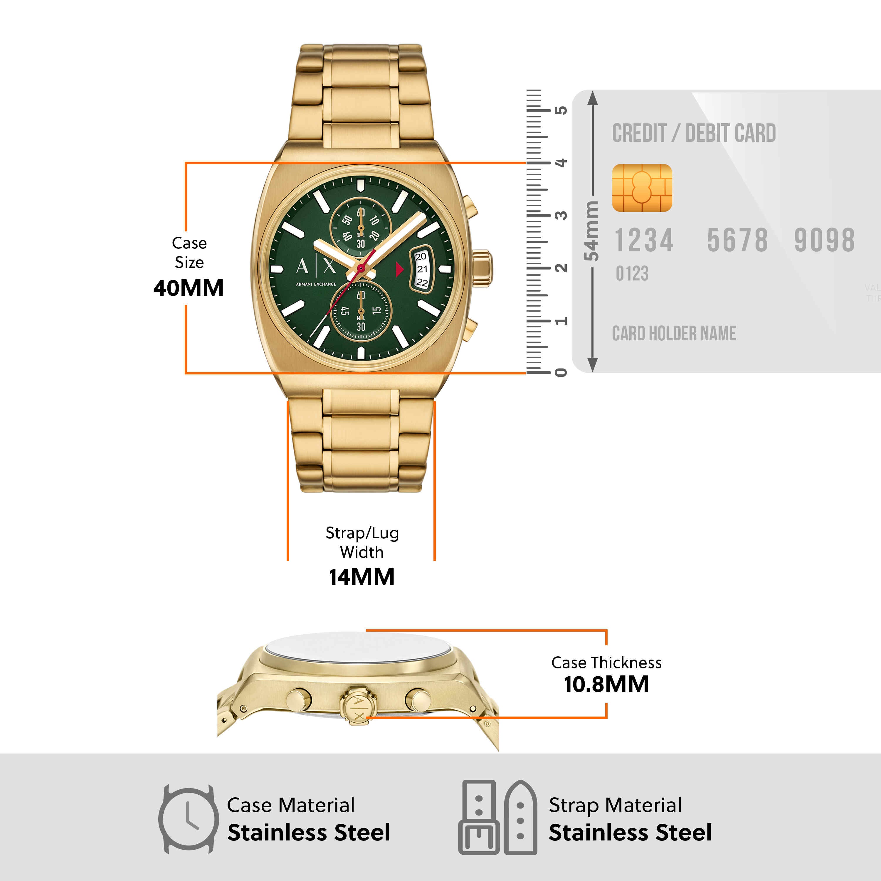 Armani Exchange Chronograph Gold Stainless Steel Green Dial Watch AX2822
