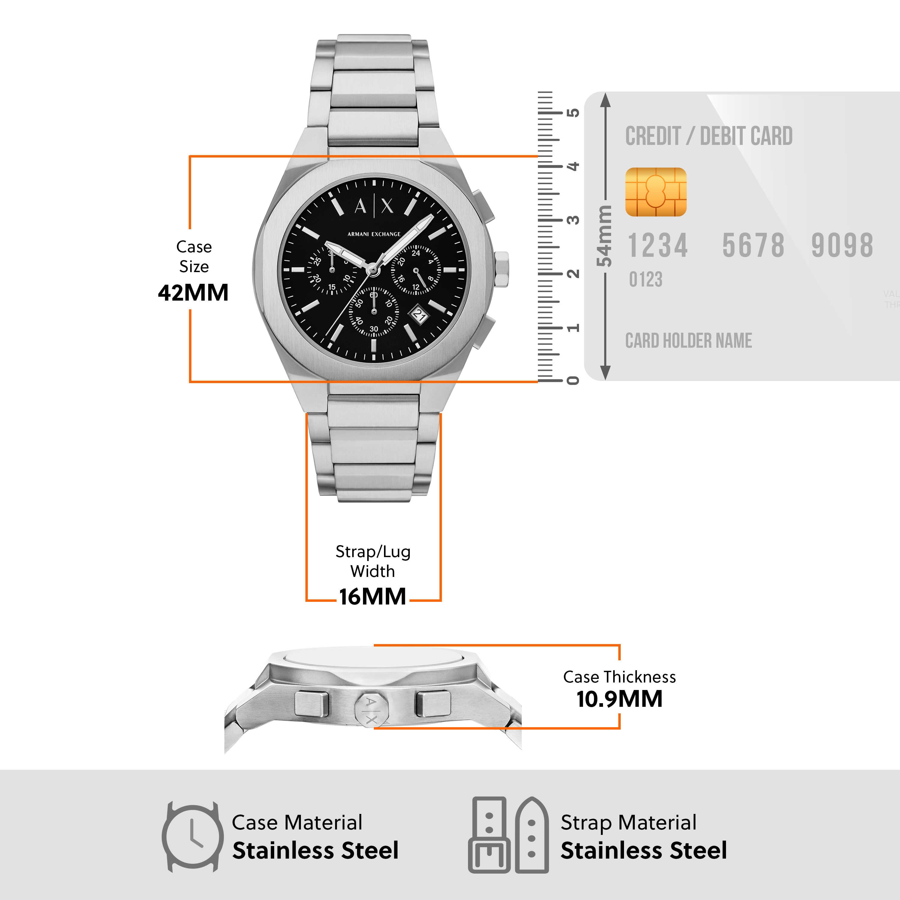 Armani Exchange Sync Chronograph Silver Stainless Black Dial Watch AX4186