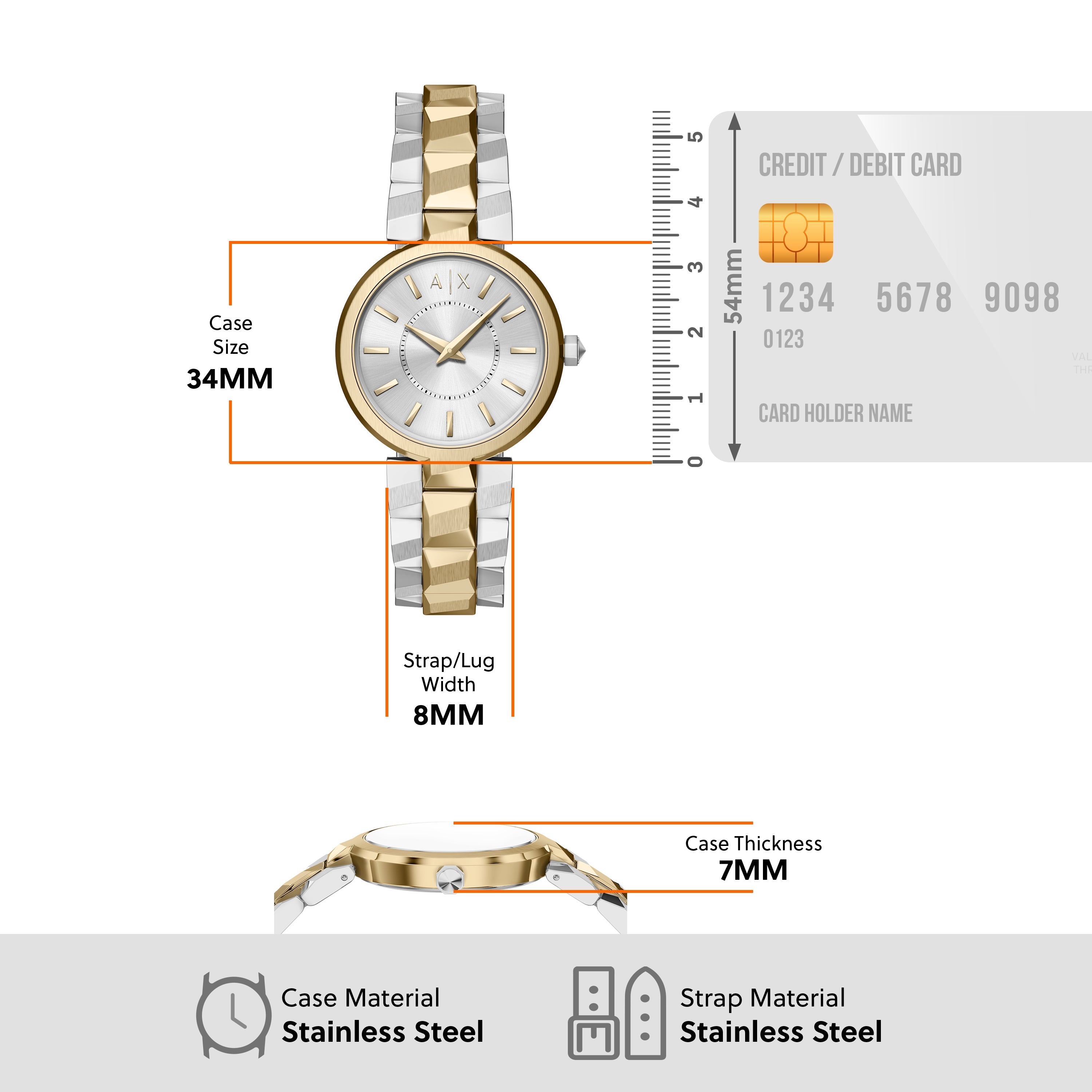 Armani Exchange Silver Dial Gold Two Toned Stainless Steel Watch AX4406