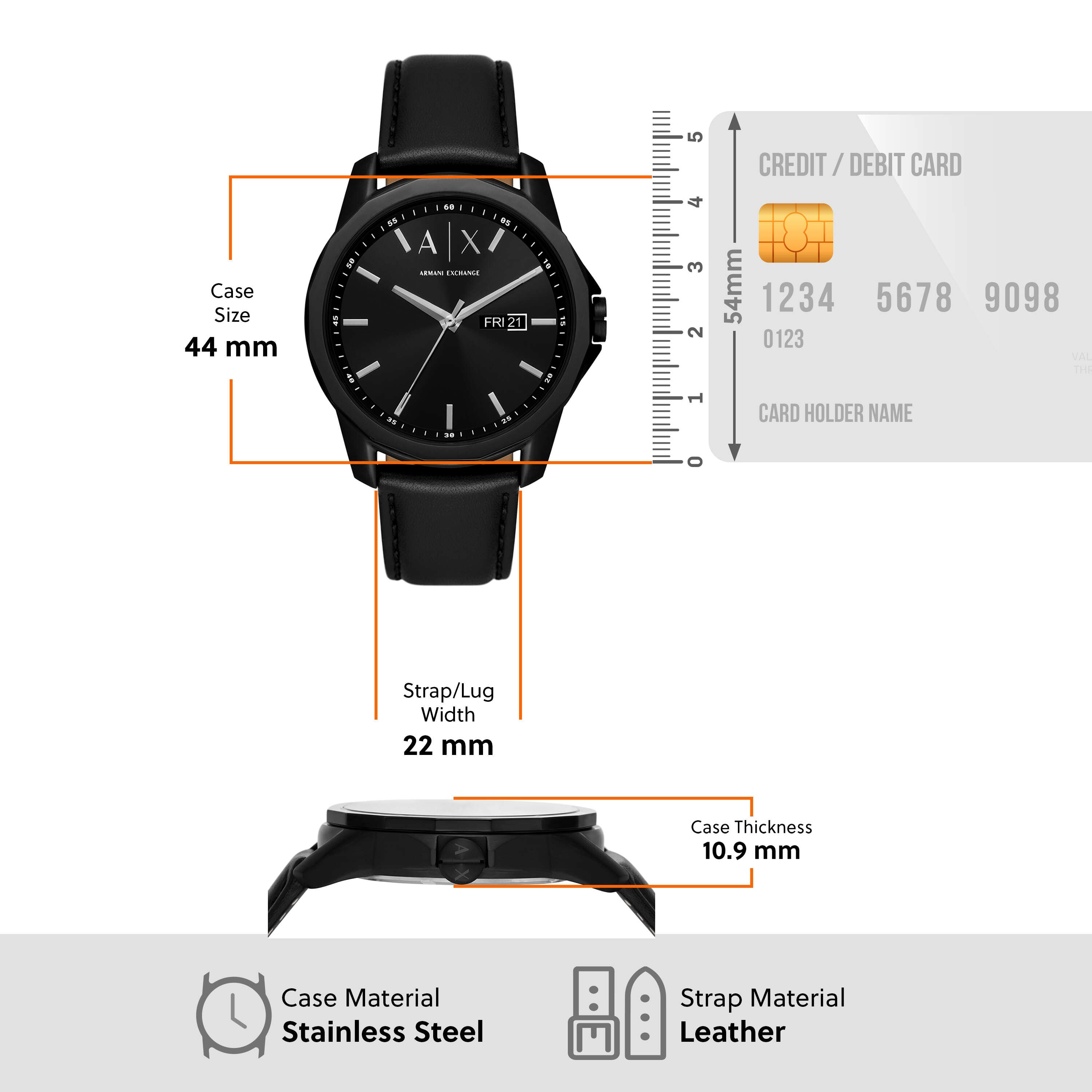 Armani Exchange Black Leather Watch and Black Stainless Steel Bracelet Set AX7147SET
