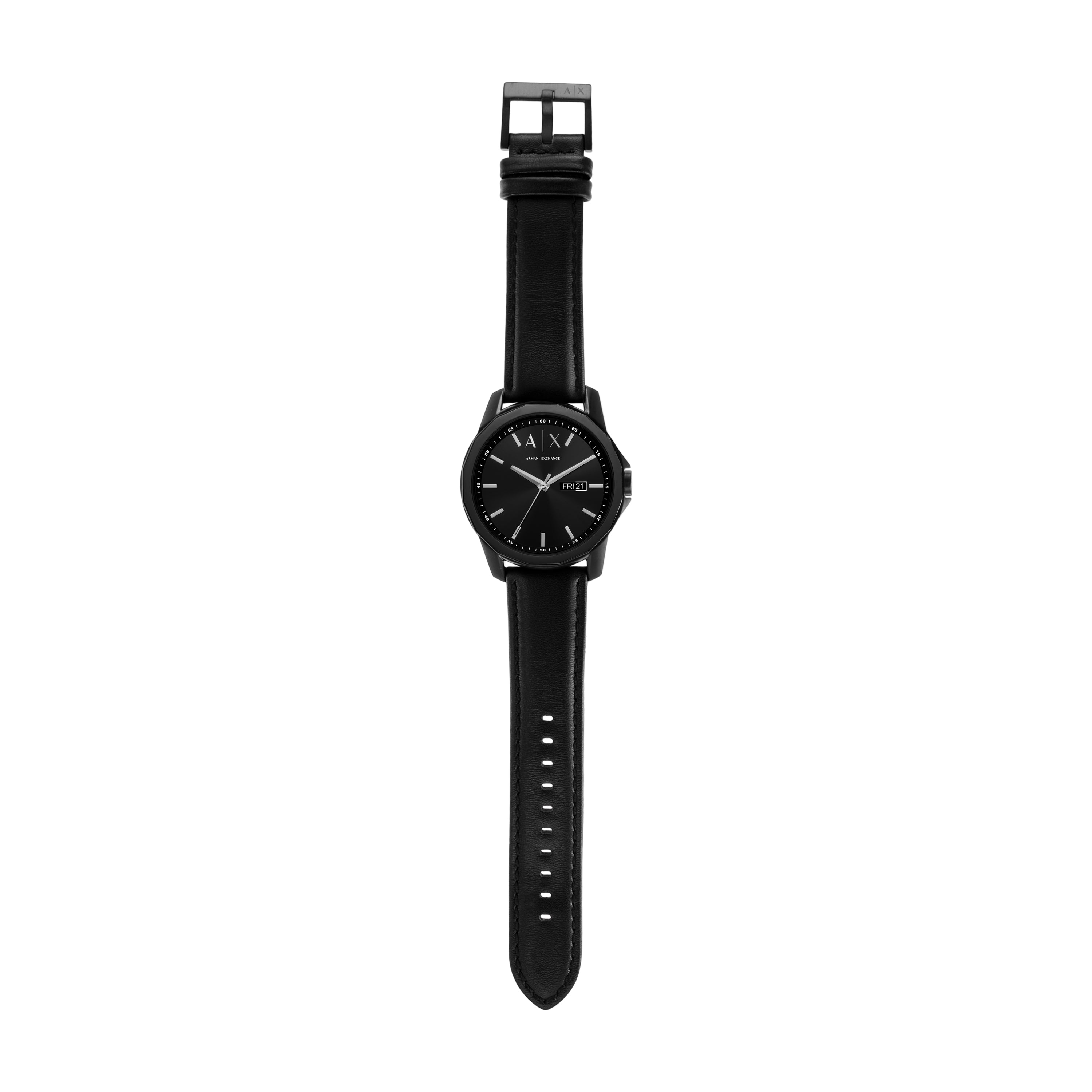 Armani Exchange Black Leather Watch and Black Stainless Steel Bracelet Set AX7147SET