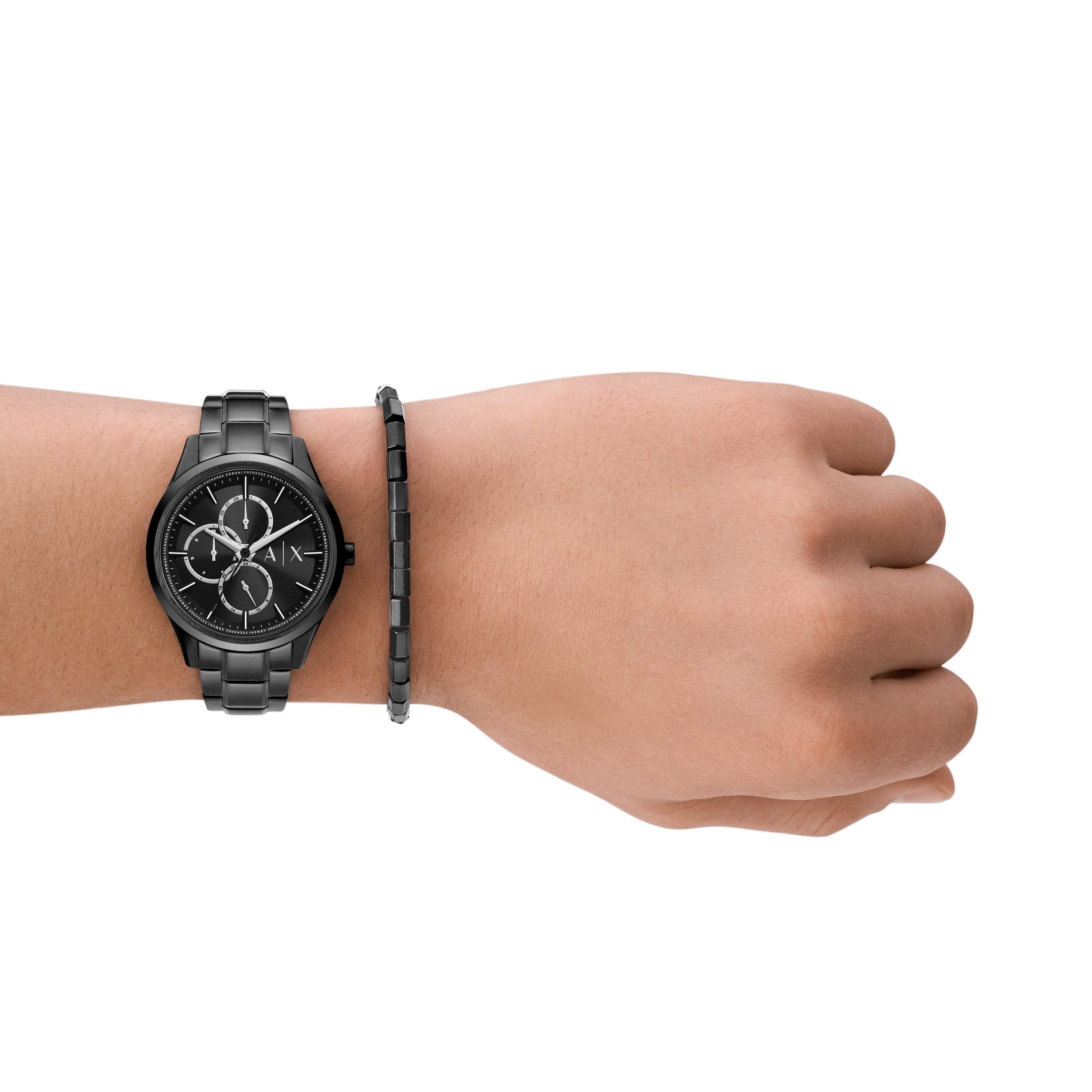 Armani Exchange Multifunction Black Stainless Steel Watch and Bracelet Set AX7154SET