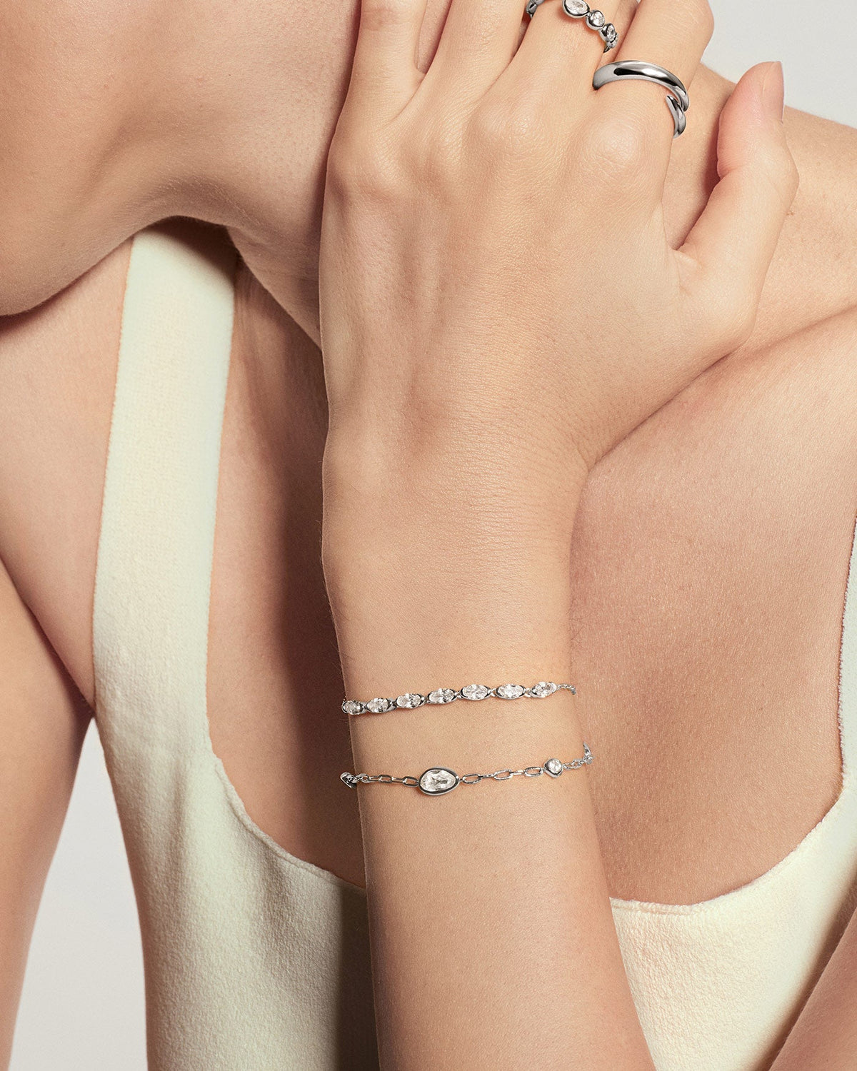 Ania Haie Silver Bezel Organic Dome Pebble Station Bracelet B076-08H B076-08H view 2