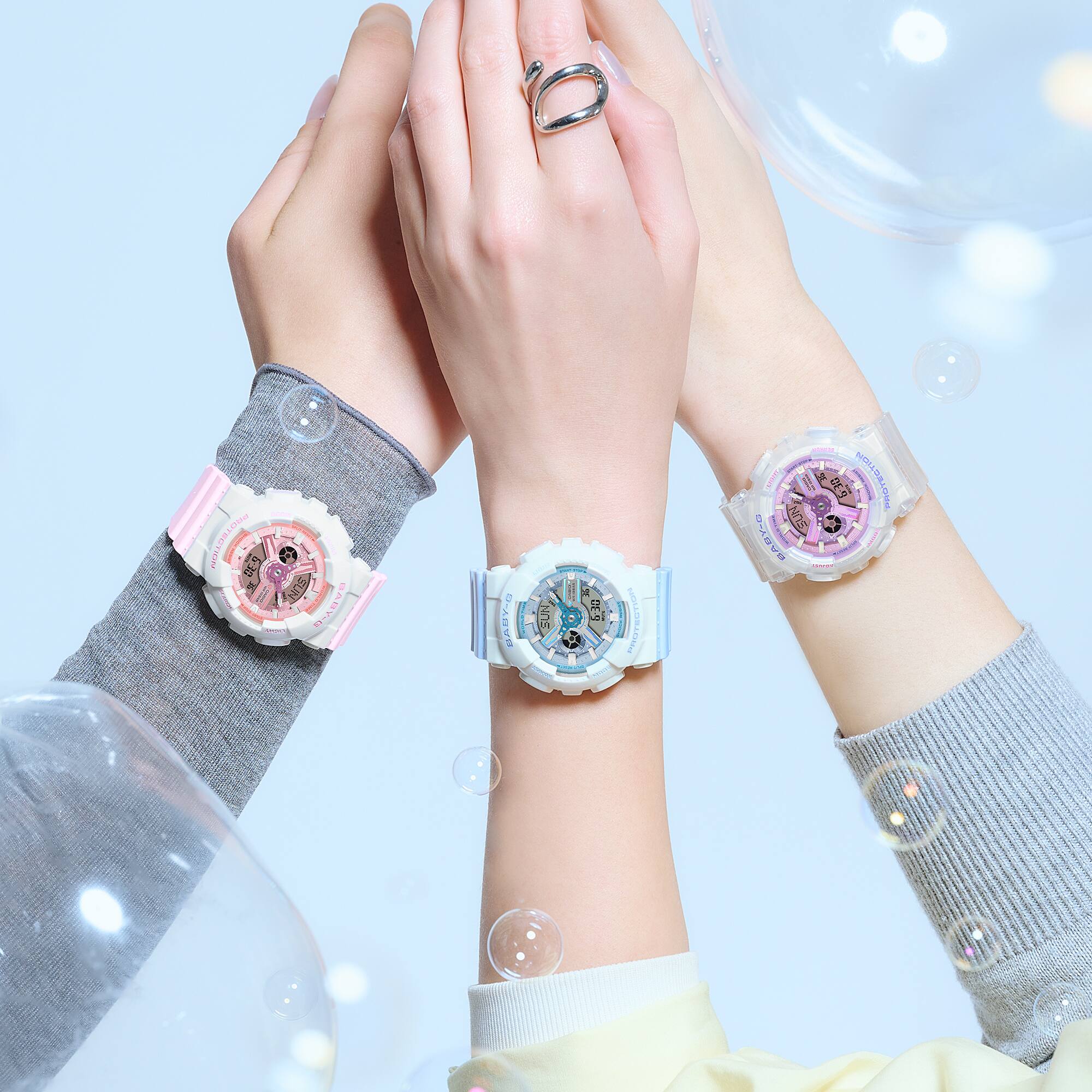 Baby-G Blue Dial Pink Resin Band Iridescent White Case Watch BA110PD-4A