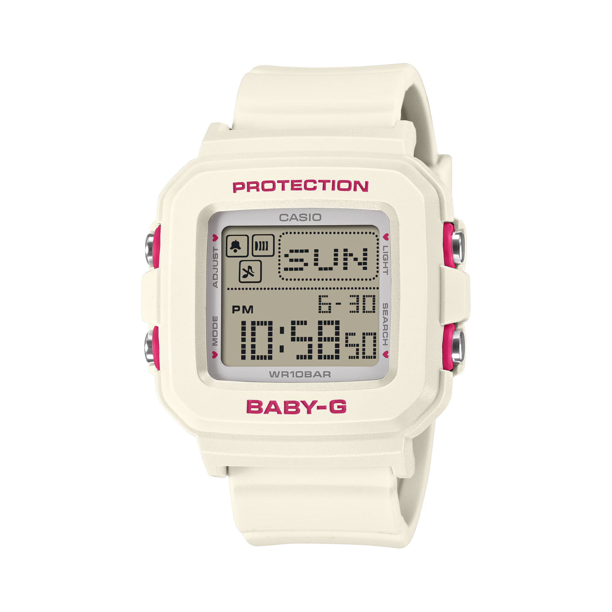 Baby-G Digital Pink Heart Pop Dial White Resin Band Watch BGD10KH-7D