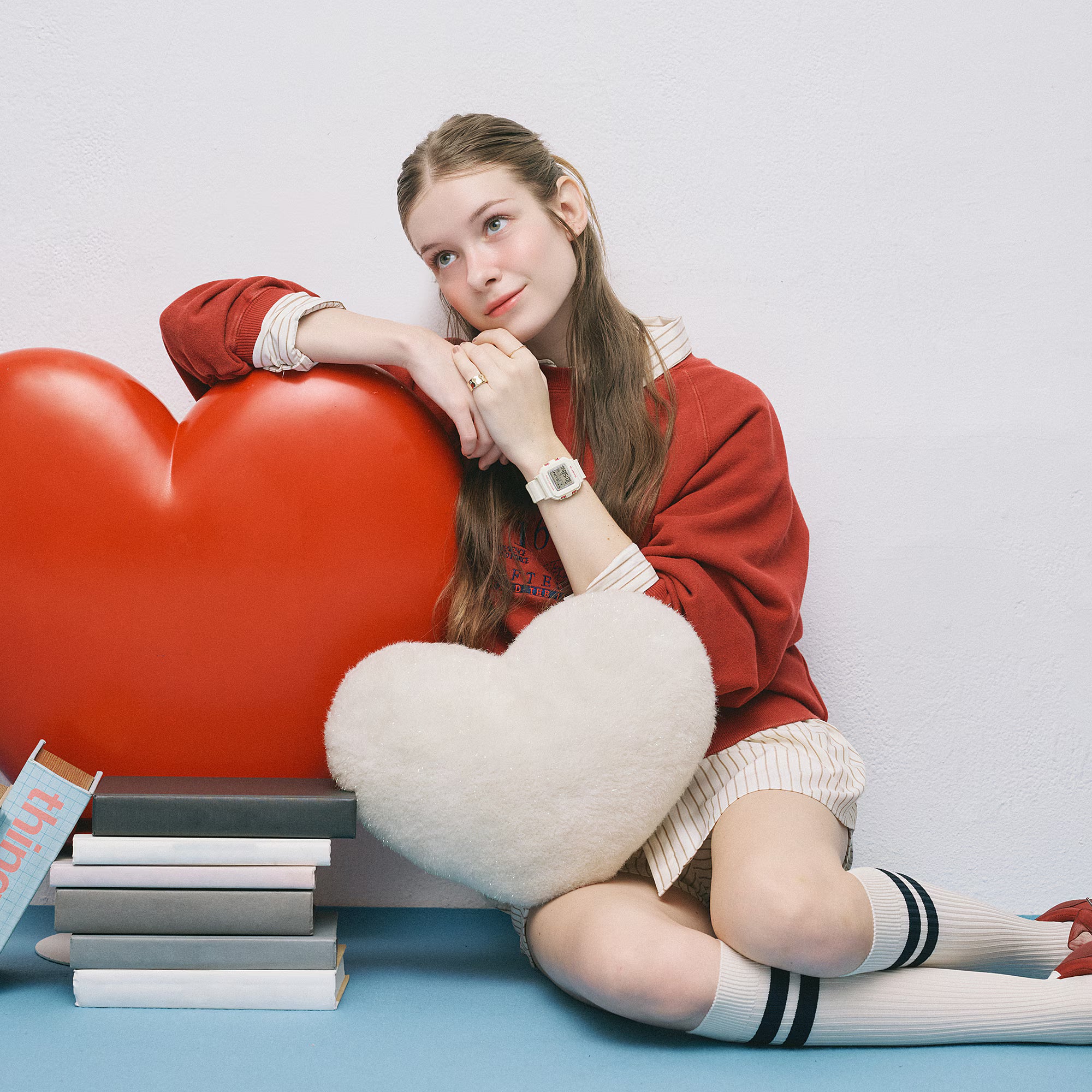 Baby-G Digital Pink Heart Pop Dial White Resin Band Watch BGD10KH-7D