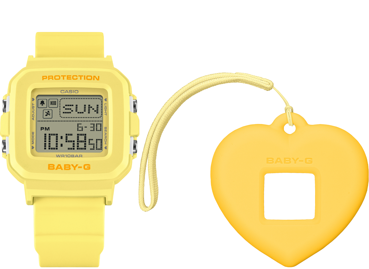 Baby-G Digital Heart Pop Dial Yellow Resin Band Watch BGD10KH-9D