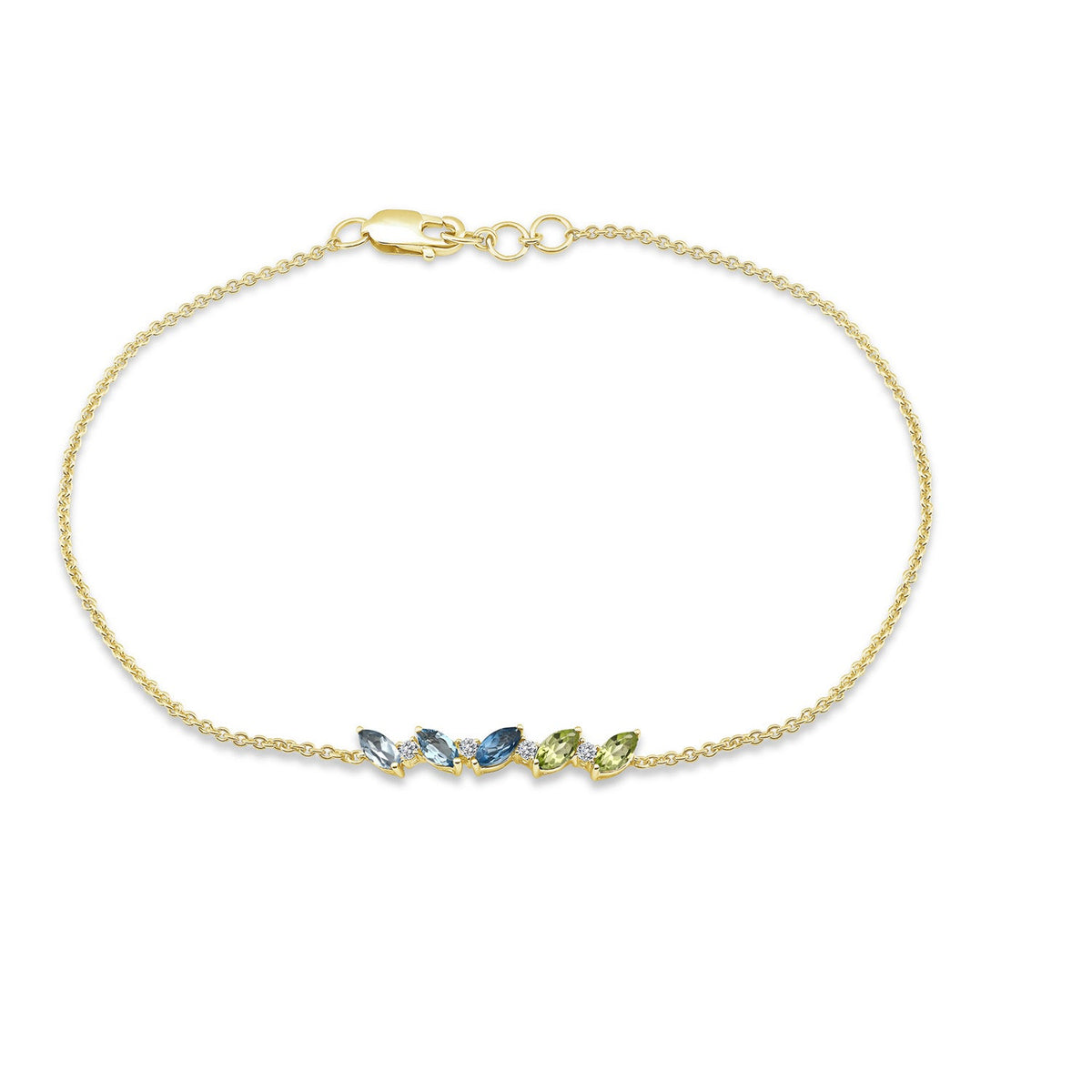 0.04ct Diamond, Topaz & Peridot Bracelet in 9K Yellow Gold