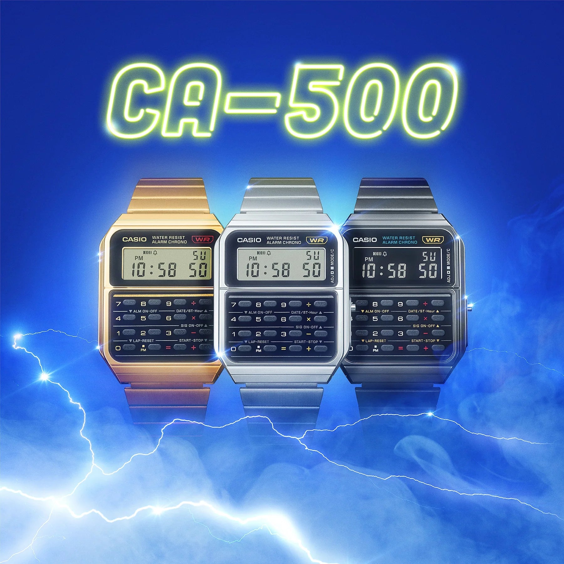 Casio Vintage Calculator Black Dial Gold Stainless Steel Band Watch CA500WEG-1A